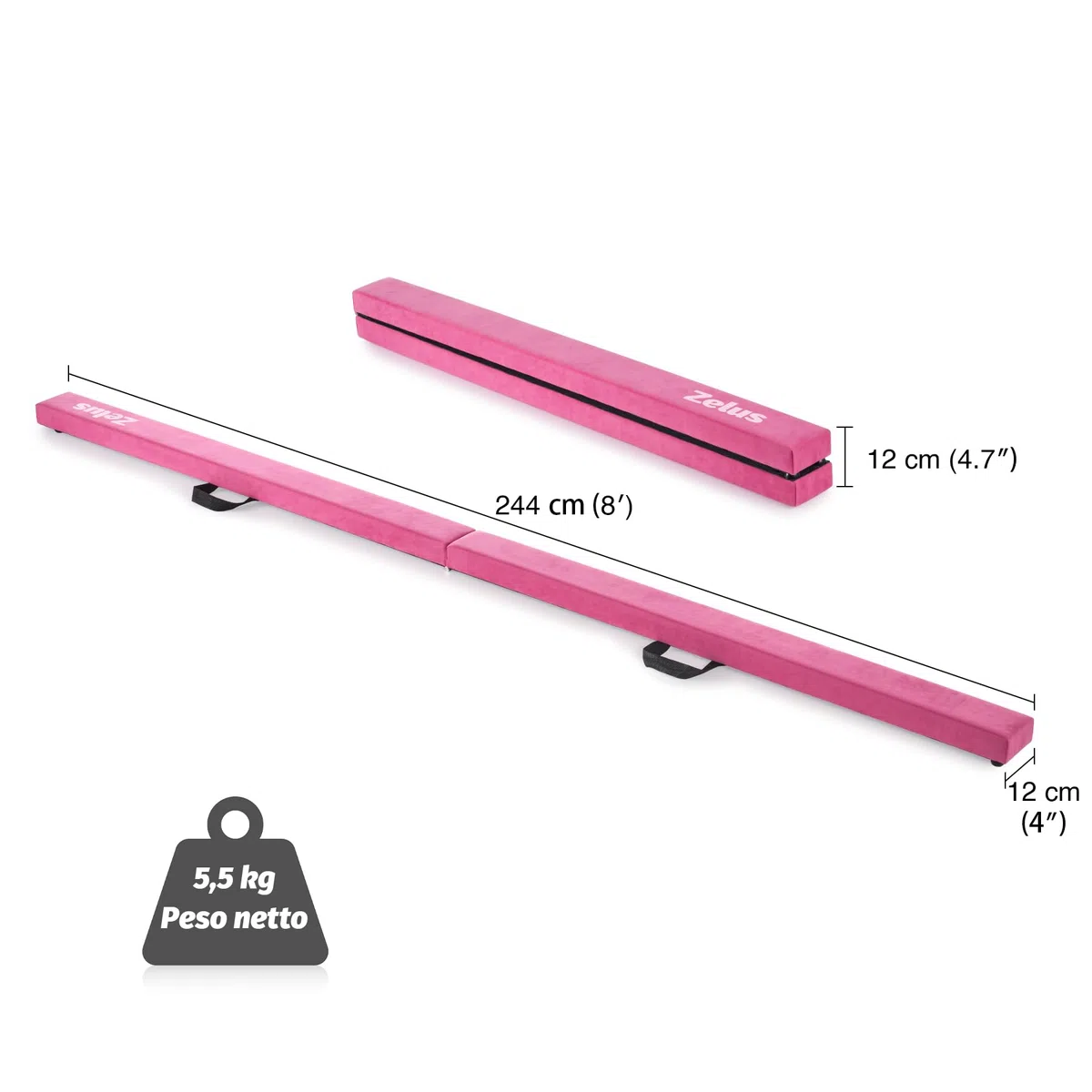 ZELUS Trave Ginnastica Artistica 244cm/270cm Pieghevole Trave da Equilibrio Trave da Pavimento Base Solida di Legno e Antiscivolo con Maniglie per Bambini, Principianti e Ginnaste per Casa