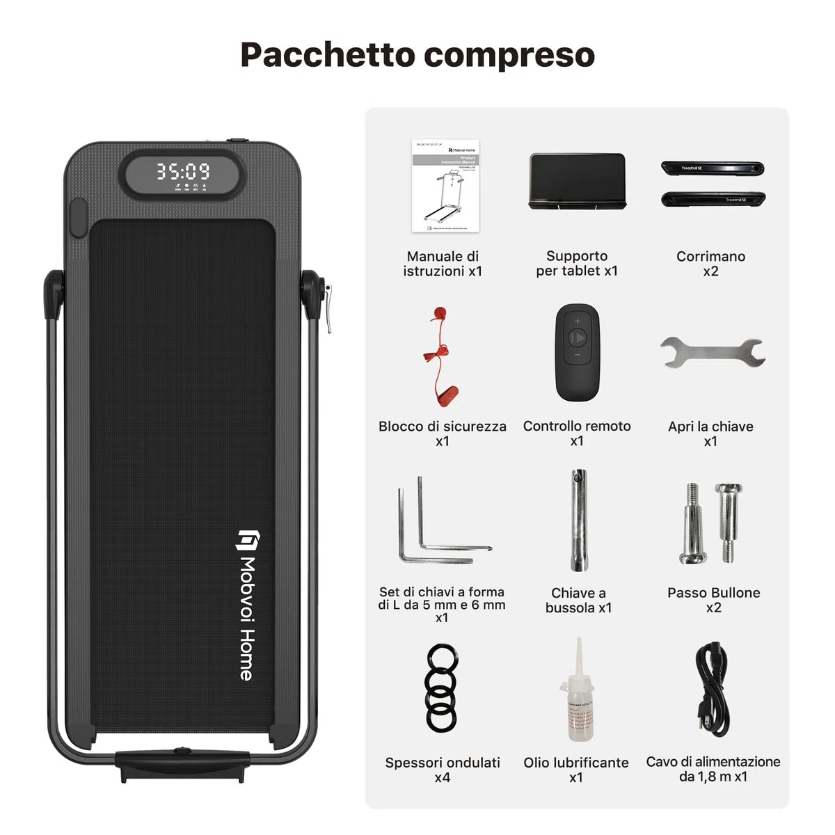 Mobvoi Home Treadmill SE Tapis Roulant AI Intelligente Elettrico 1-12km/h Pieghevole 3 in 1 Tappetino da Passeggio Portatile Compatto da 2,5 HP con Display LED Telecomando TicSports APP 120 kg