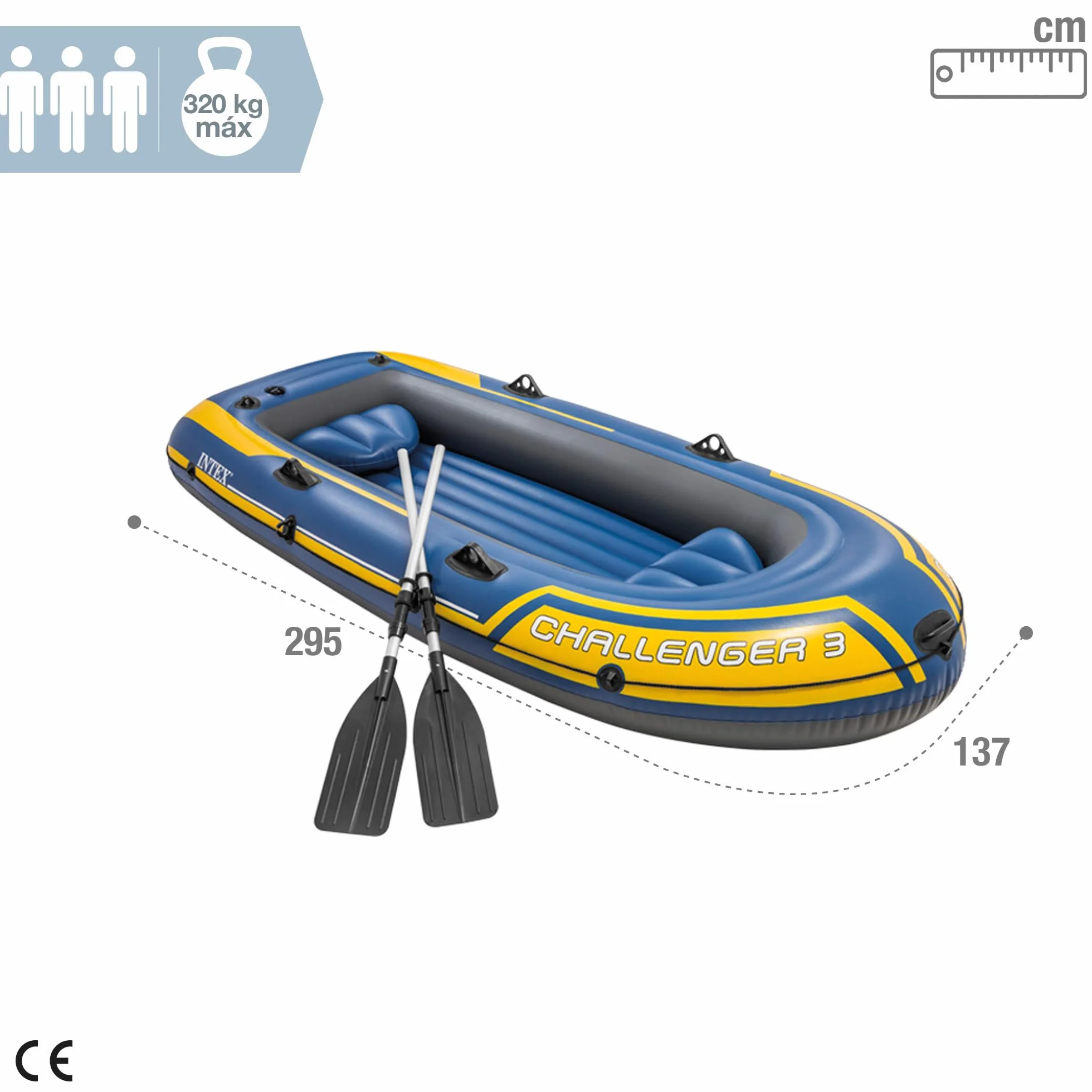 Intex 68370NP - Canotto Gonfiabile Challenger 3, 3 posti, con Accessori, PVC, Blu, 295x137x43 cm