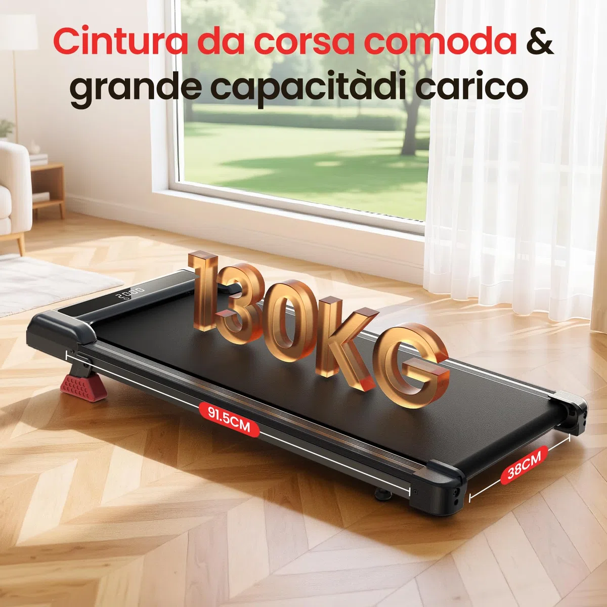 Tapis Roulant Elettrico Pieghevole Salvaspazio, Velocità Regolabile 1-8Km/H, Walking Pad 2.5HP, Nessuna installazione richiesta, Salvaspazio, Telecomando