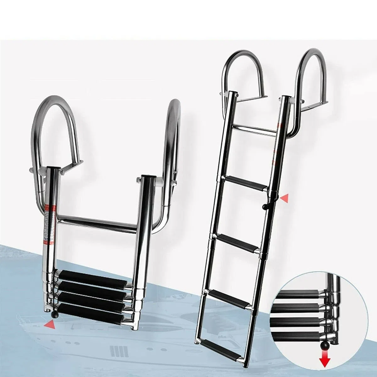 PIMAR Scaletta Telescopica Inox 4 Gradini con Corrimano per Barca Gommone Acciaio Inox Plancette Nautica Accessori Robusta
