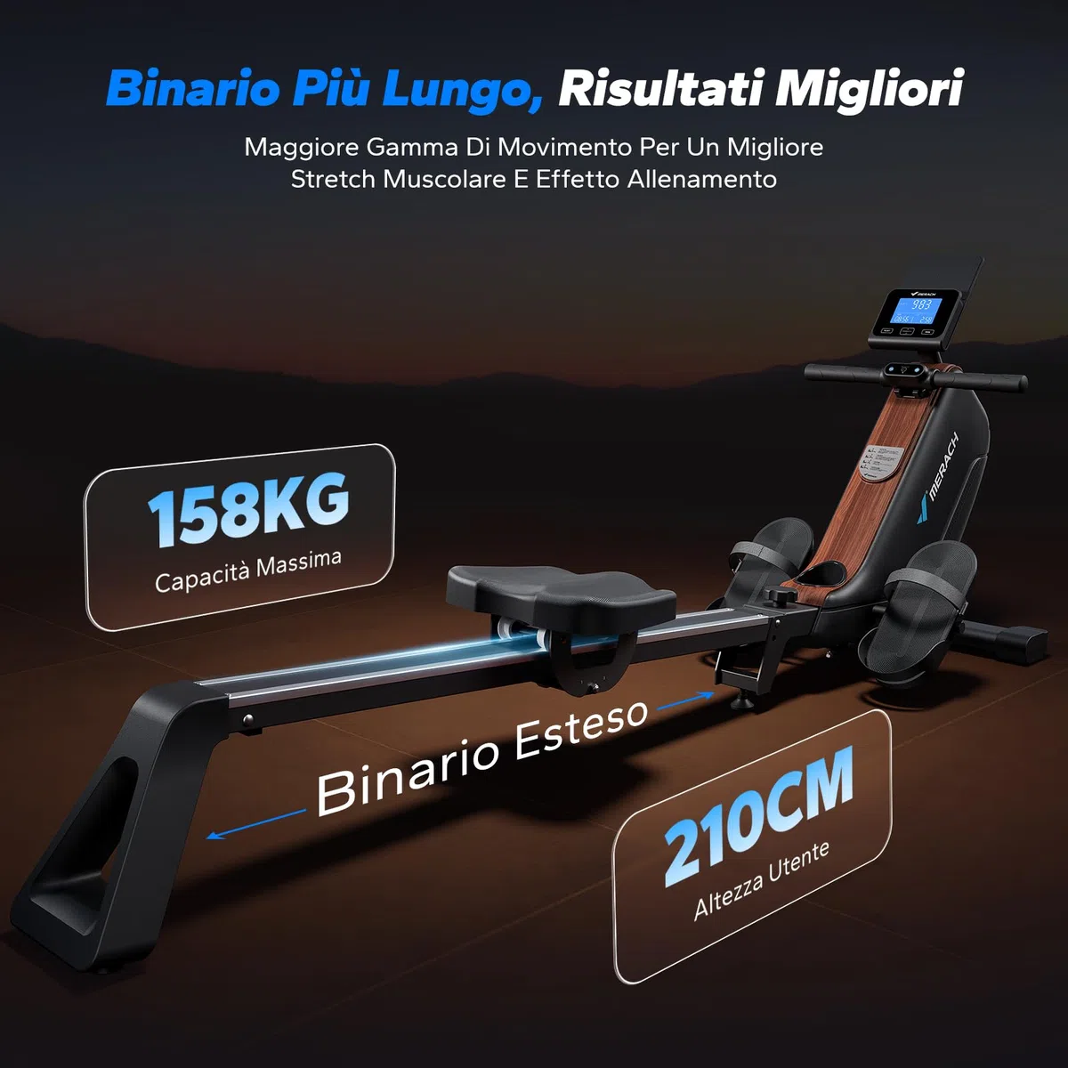MERACH Vogatore per Casa, Vogatori Magnetici Silenziosi, Binari Migliorati ed Espansi da 130 cm per Movimenti più Liberi, Dotato di APP Esclusiva