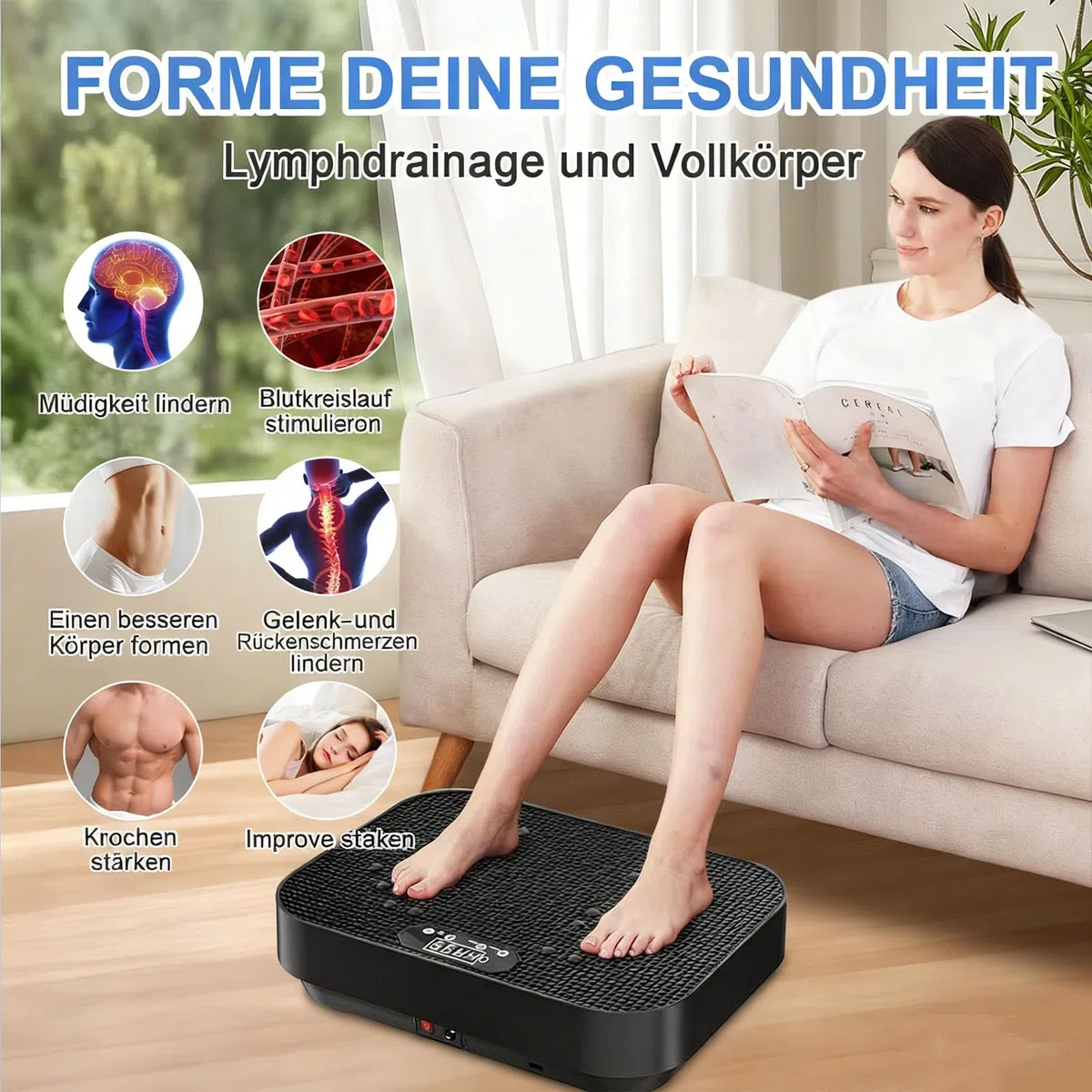 Piastra vibrante fitness con bande di allenamento, motore silenzioso, 99 livelli di intensità, piastra vibrante per la casa, piastra vibrante per la costruzione muscolare, alleviare lo stress