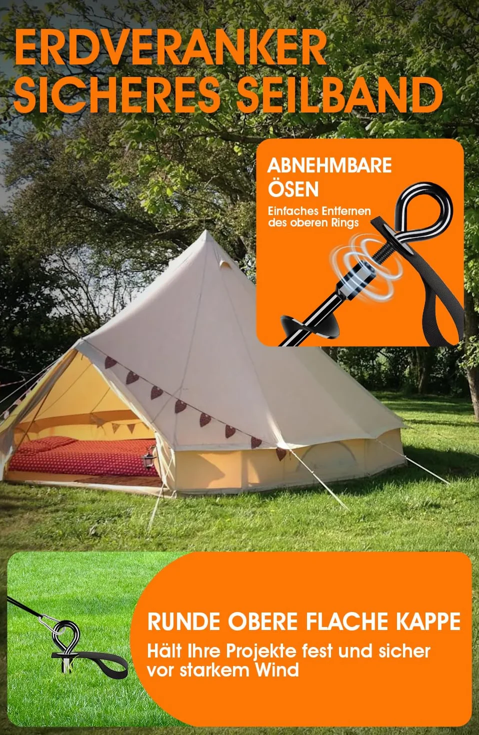 Ancoraggio a terra 8 Set con cinghie - vite intera e grande Trampolino Trampolino Ancoraggio a terra Set per un fissaggio sicuro nel terreno, per fissare il trampolino, la tettoia, l'altalena ecc