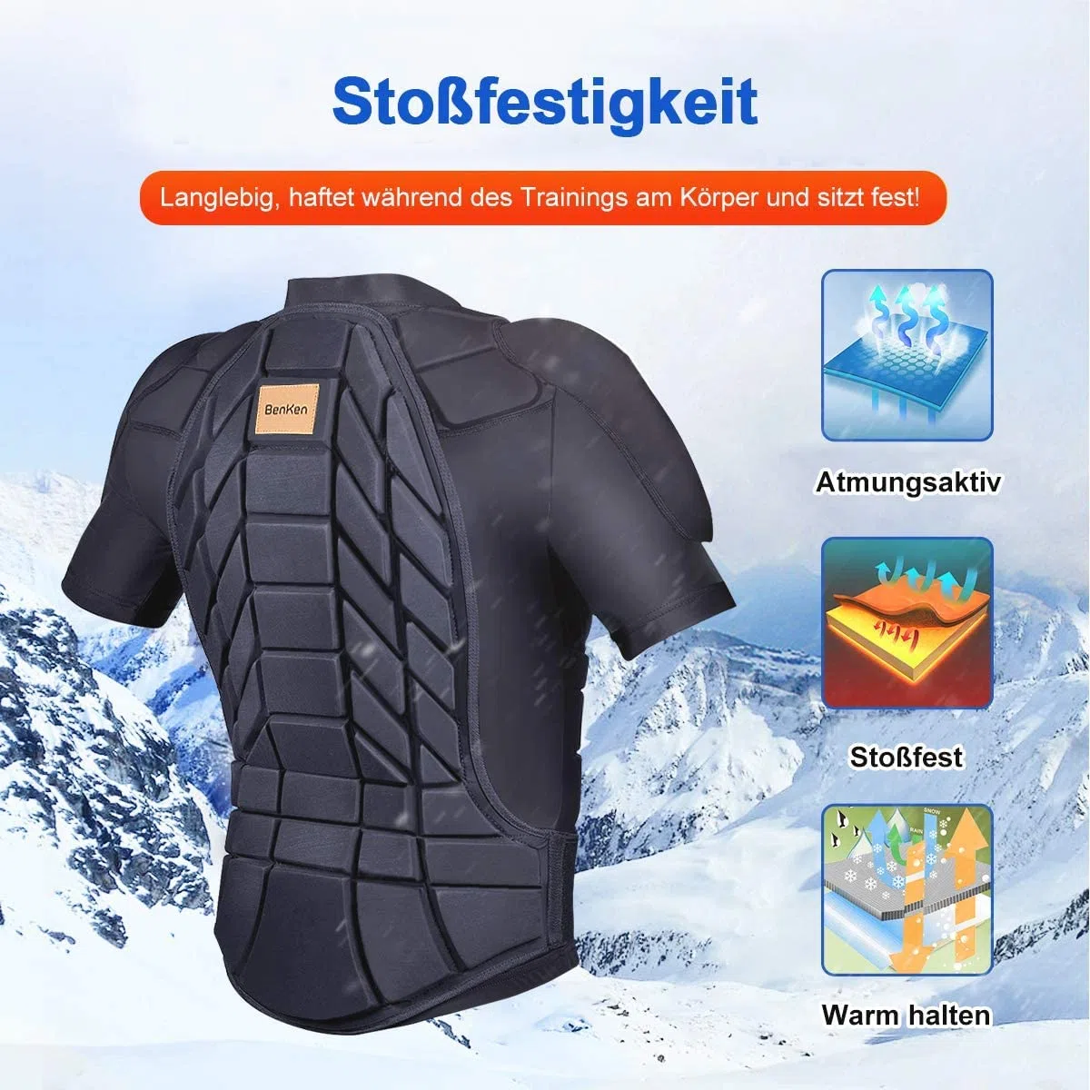 BenKen Manica Corta Protettore Shirt per Adulti, Petto Posteriore Spine Protector Vest Regolabile, Donna Uomo Body Guard Armatura Protettiva Sport Body Armor Jacket (L)