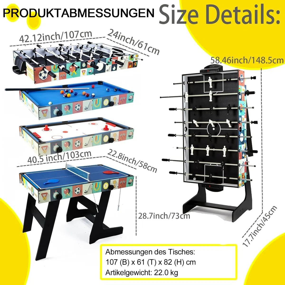 HLC 4 In 1 Multi Sport Game Combination Table Set for Kids Table Tennis Table, Pool Table, Table Football, Slide Hockey for Family Parent-child Interactive for Kids (4ft, 1.2m)