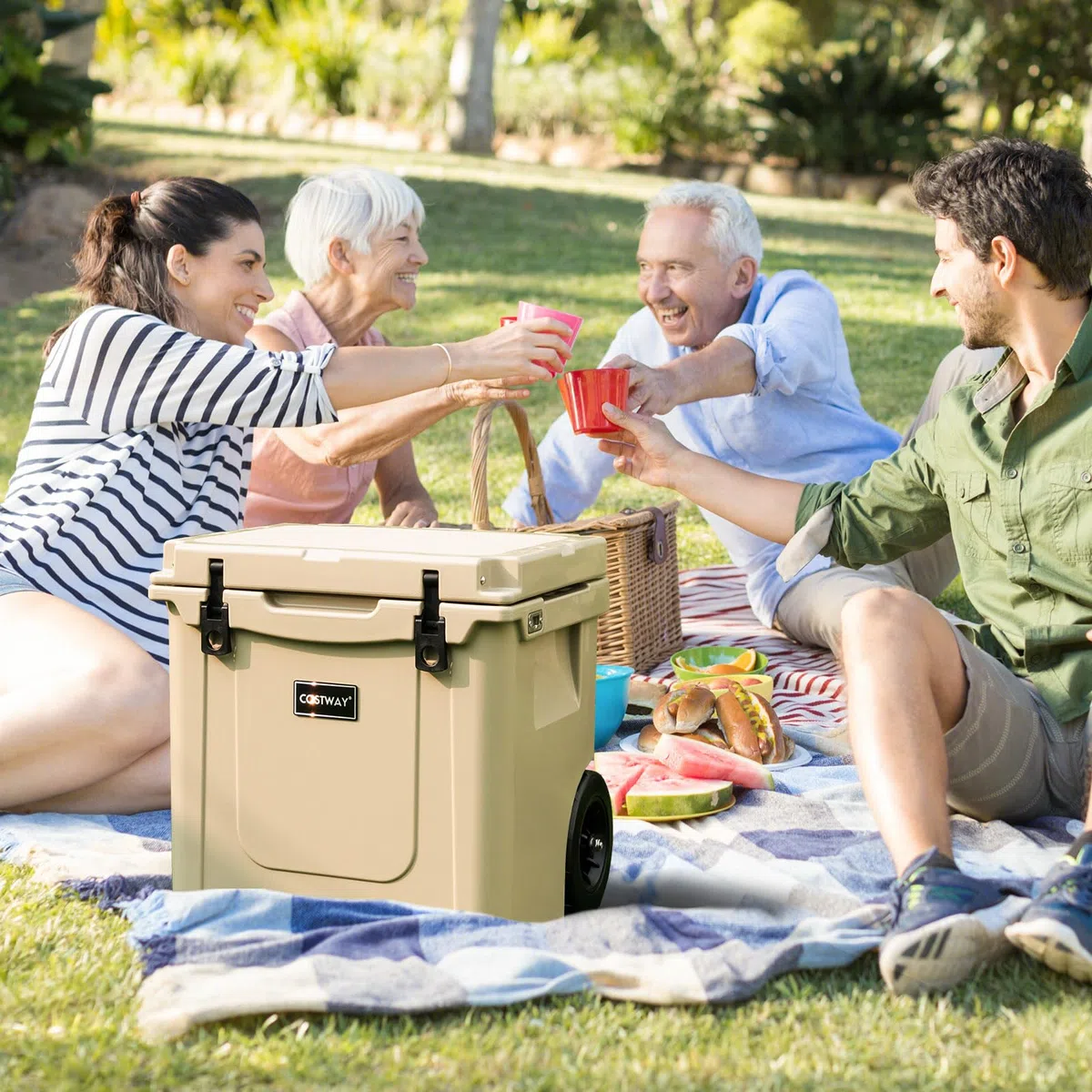 COSTWAY Borsa Frigo Portatile da 43 L, Ghiacciaia Portatile con Ruote, Maniglia in Alluminio, Apribottiglie, Frigo Portatile per Campeggio, Pesca, Viaggi, Spiaggia