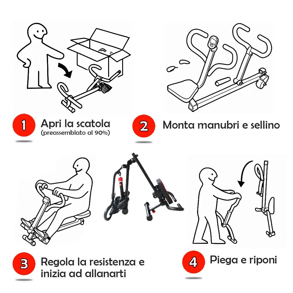 GIORGIO MASTROTA Vogatore per casa Pieghevole Con Display e 12 Livelli di resistenza Salvaspazio e silenzioso Attrezzo Palestra Multifunzione Pettorali Glutei Addominali Gambe Braccia Aerobica