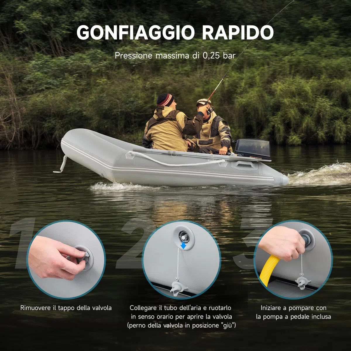 DARTMOOR 2.3 m Gommone Gonfiabile per Adulti 230x130x33cm Tender Gommone per 2 Persone capacità 300 kg Gommone Fondo in Lega Alluminio per Pesca Nautica Gioco Compatibile con Motore Fuoribordo