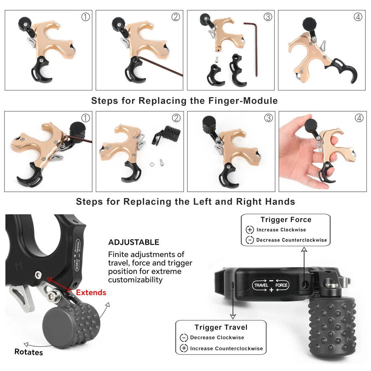 SHARROW Rilascio di Tiro con L'Arco Release Aids Ausili per Arco Compound 3 o 4 Dita Intercambiabili Alluminio Strumenti di Aiuto per Rilascio con Cordino da Polso