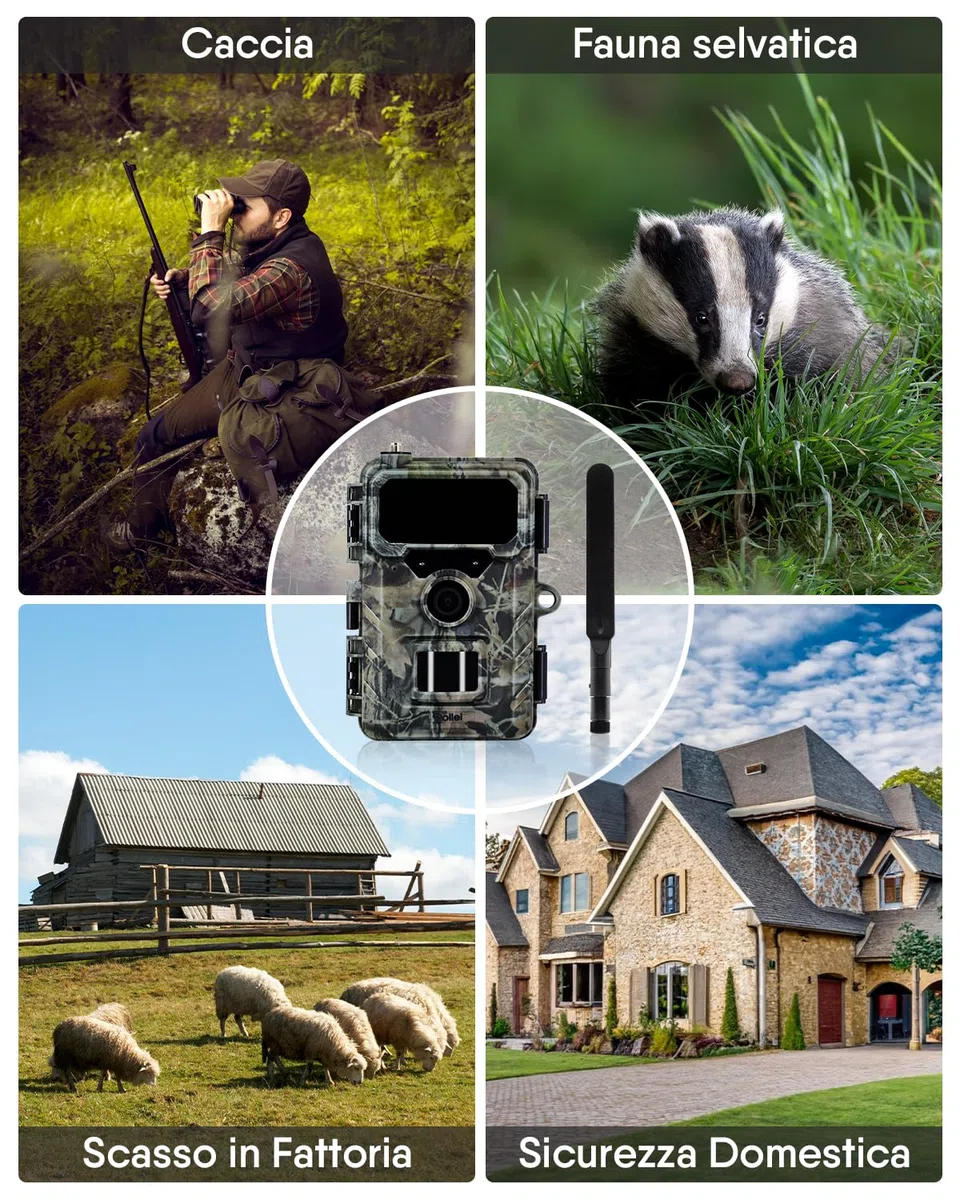 Rollei Fototrappola con Sim 4G, 4K Fototrappola Notturna con App e Sensore di Movimento Telecamera Caccia Notturna Infrarossi con Batteria e Scheda 32GB IP66, Fototrappola-4G-Sim-Wildlife-Camera