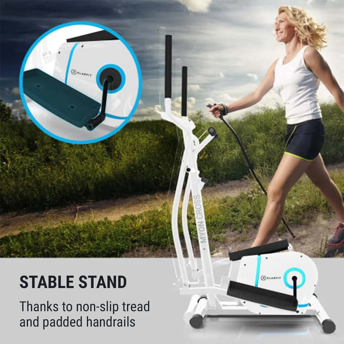 KLAR FIT Myon Cross - Ellittica, Cyclette, Ellittica da Casa Pieghevole, Telaio Certificato, Volano 12 kg, Frenata Magnetica, Supporto Tablet, Trasmissione a Cinghia, Sensore Impulsi