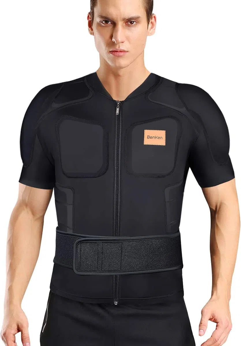BenKen Manica Corta Protettore Shirt per Adulti, Petto Posteriore Spine Protector Vest Regolabile, Donna Uomo Body Guard Armatura Protettiva Sport Body Armor Jacket (L)