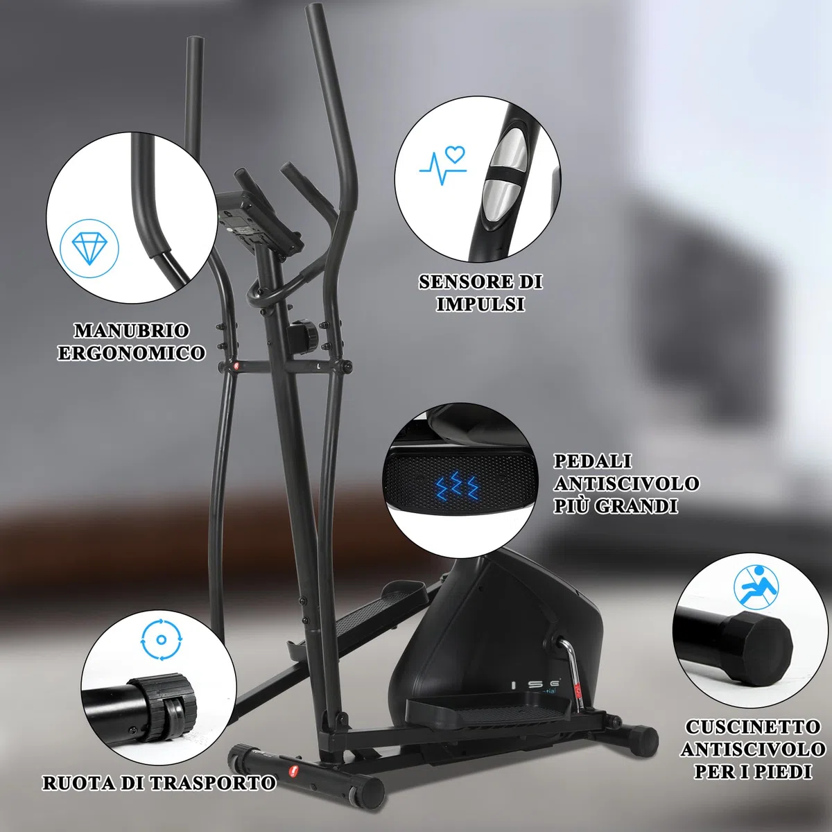 ISE Ellittica da Casa, Cyclette Ellittica Professionale con Resistenza Magnetica Schermo LCD Supporto per Smartphone