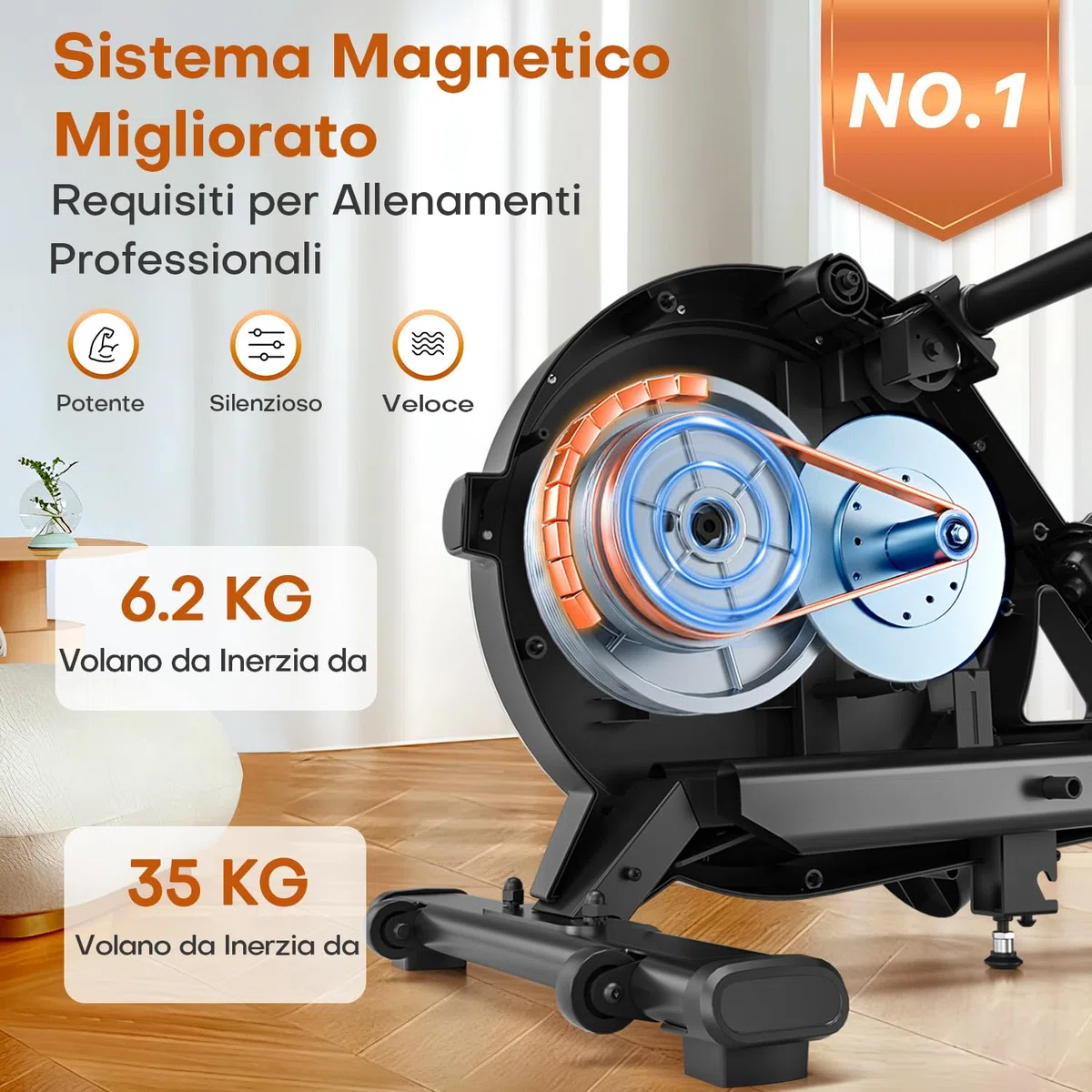 DMASUN Vogatore Magnetico, 16 Livelli di Resistenza Vogatore professionale per casa, Doppie guide scorrevoli in lega migliorate, compatibili con APP e capacità di carico massima di 160 kg