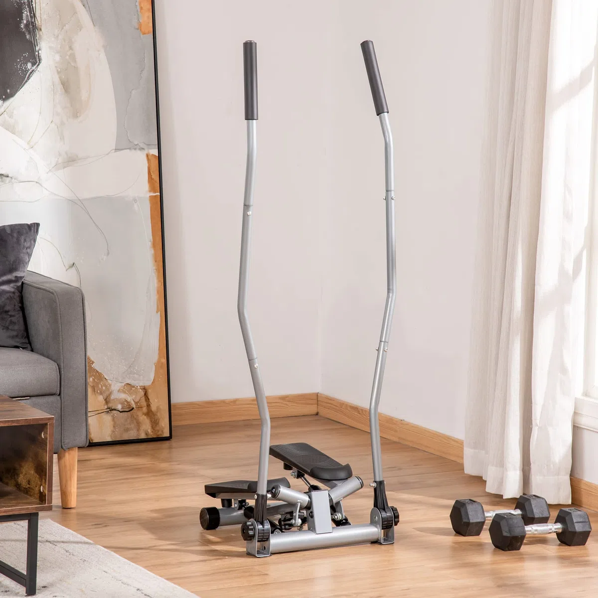 HOMCOM Stepper Fitness con Maniglia, Stepper con Monitor LCD per Allenamento a Casa e Palestra