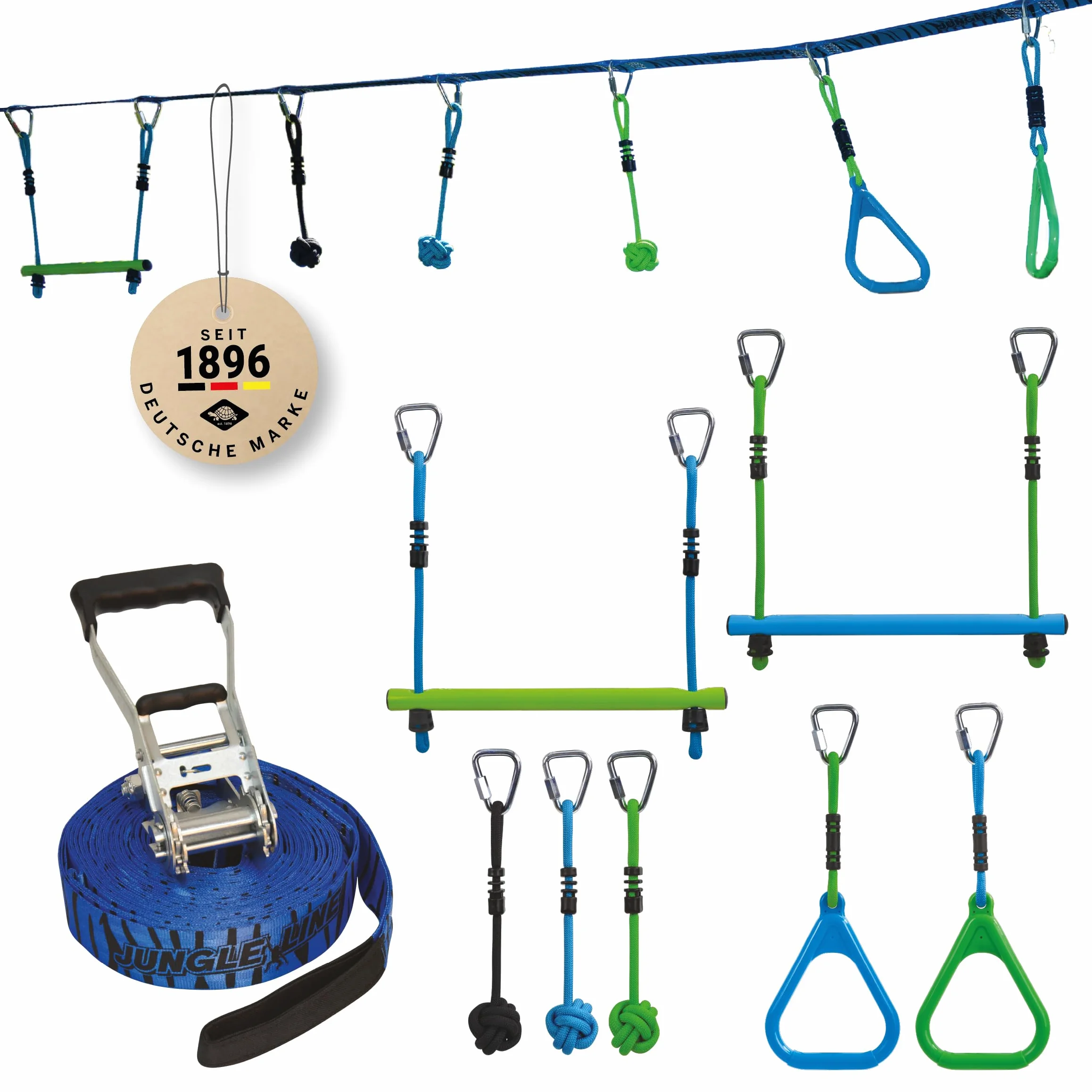 Schildkröt Jungle Line, Circuito di Arrampicata per Bambini e Adulti, 11 Metri, Percorso Ninja all'Aperto, 7 Ostacoli Robusti