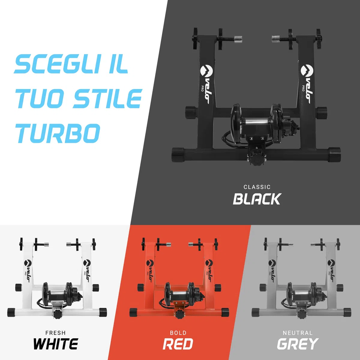 Turbo Trainer - Bicicletta da allenamento magnetica a resistenza variabile per bici da strada e da montagna - Supporto da allenamento stazionario - Telaio pieghevole in acciaio - Ruote da 66