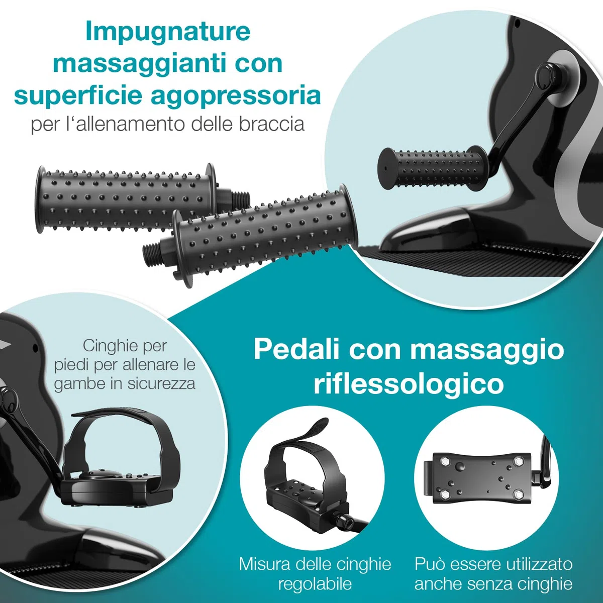 ELONEO Mini Cyclette da Casa - Attrezzo 2 in 1 per Esercizi di Braccia e Gambe da Seduti, Motorizzata, Pedaliera Riabilitazione, 12 Velocità, Display LCD, Maniglie Massaggianti, per Letto