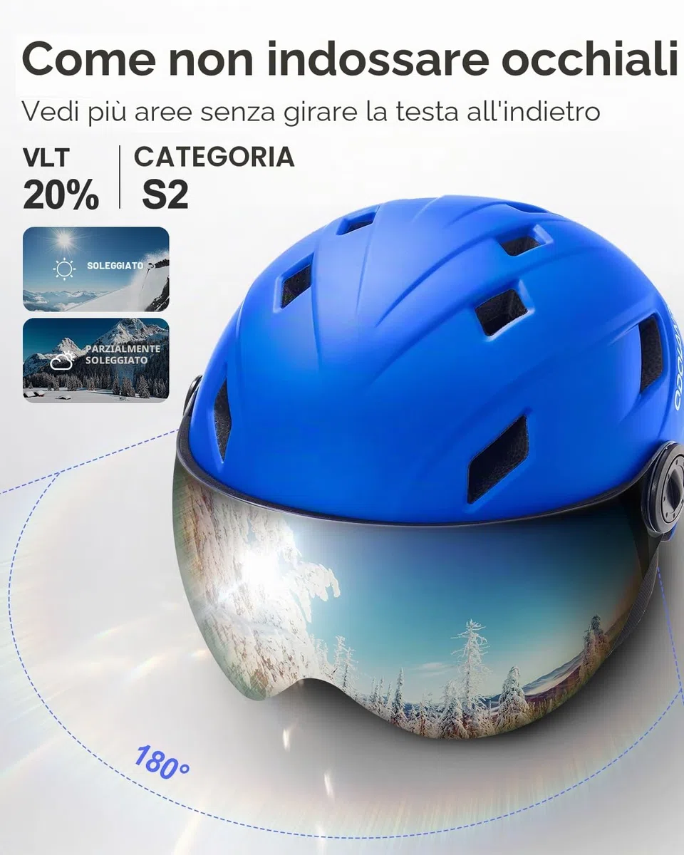 Odoland Casco da Sci per Bambini con Visiera per Ragazzi e Ragazze, Casco da Sci Regolabile con Cinturino con Fibbia Magnetica per Bambini dai 3 ai 12 Anni