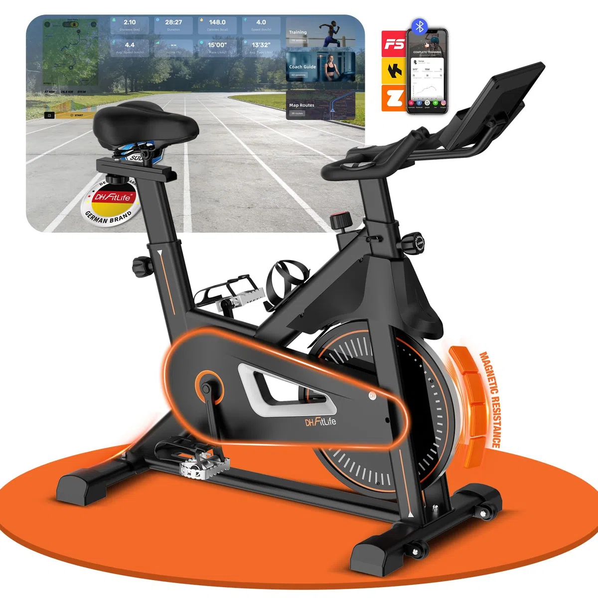 DH FitLife 2026 Cyclette da Casa Magnetica | Indoor Bike Silenziosa con Sensore Cardio & APP | Spin Bike con Manubrio Regolabile & Monitor LCD