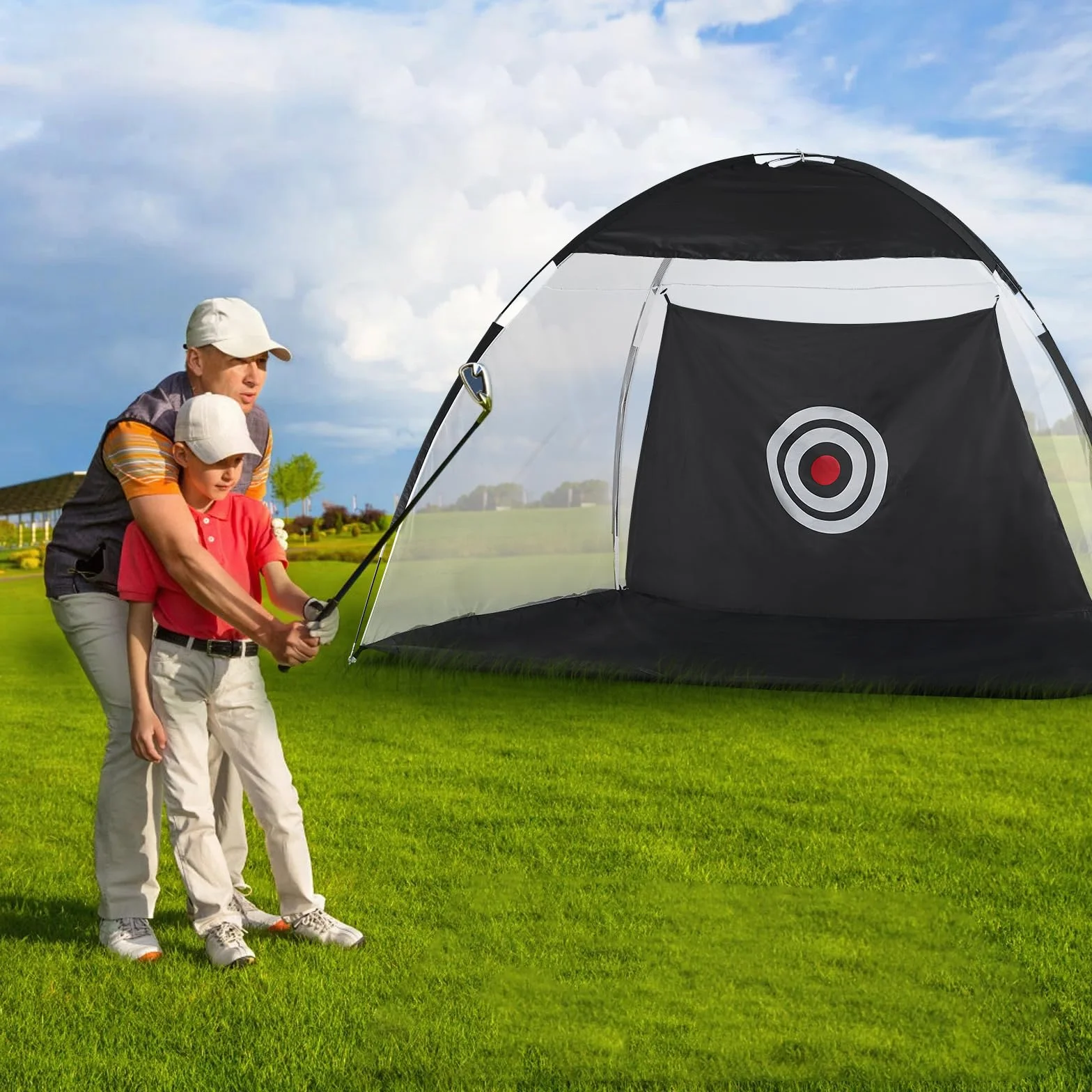 TUKAILAI Rete pratica da golf con borsa per il trasporto, tappetino pieghevole da 3 m, per cortile, guida, golf, colpire reti per bambini, uomini, donne, interni ed esterni, giardino