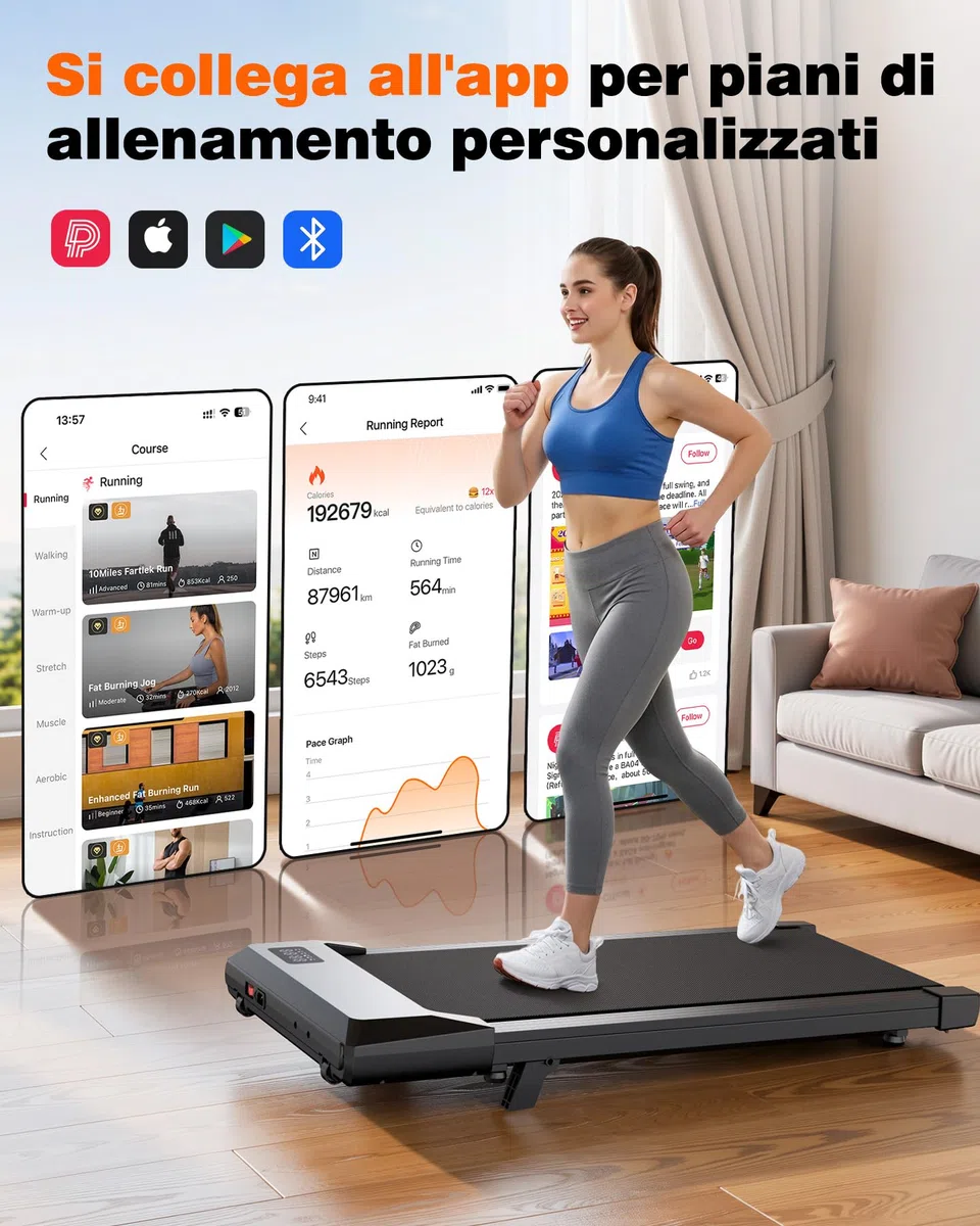 Superun Raceable Walking Pad Suitable for High-Tech Machines, 136 kg Capacity Desk Treadmill, Treadmill with App Control with Training Courses and Multi-Runner Racing