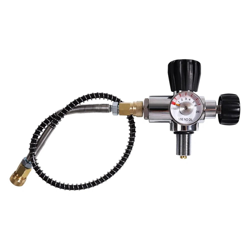 TUXING Serbatoio d'aria in fibra di carbonio da 2 litri 4500 psi (bottiglia vuota) e stazione di riempimento per paintball con indicatore di regolazione della valvola per il gioco PCP