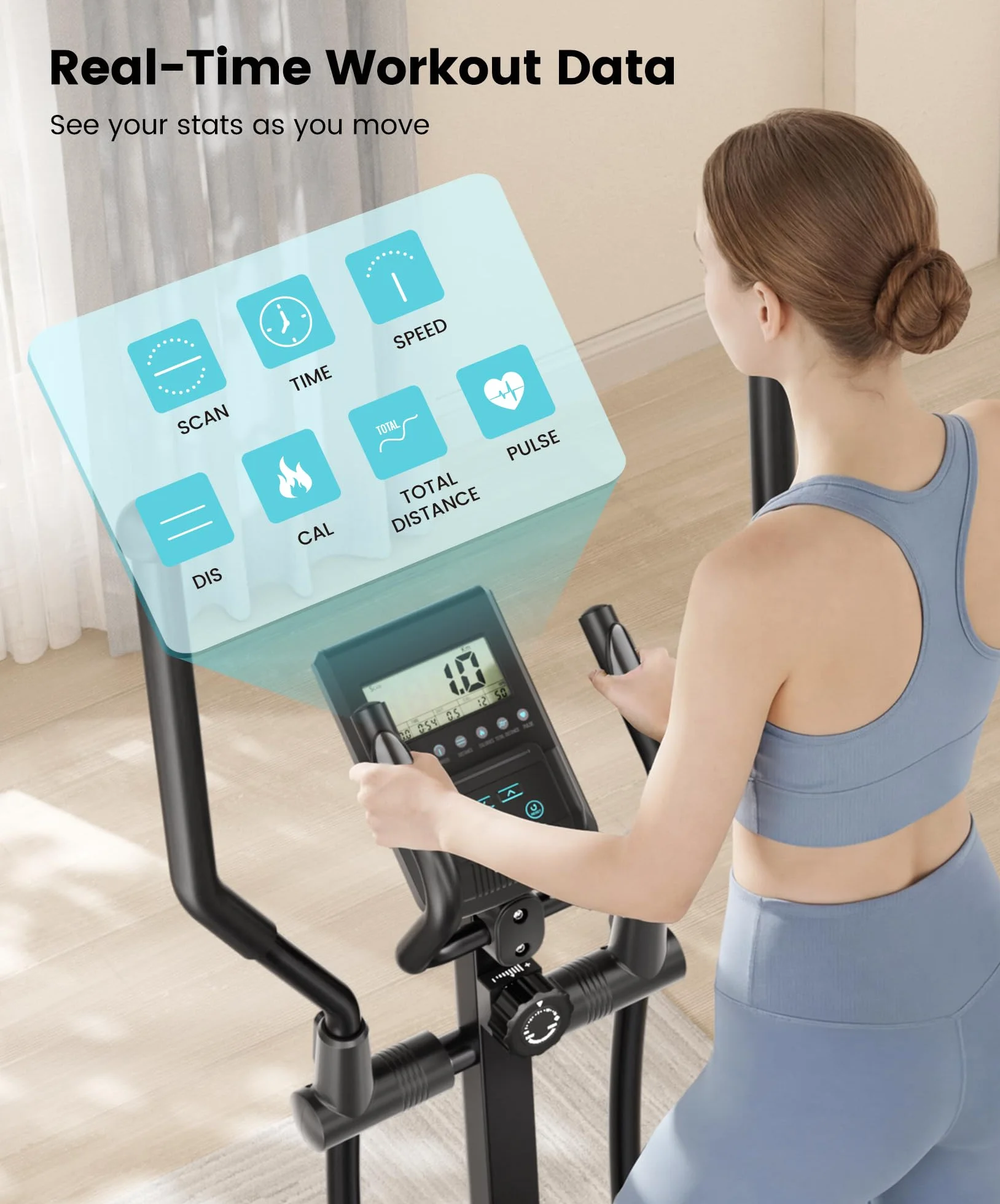 Dripex Ellittica da Casa Ultra Silenziosa, 16 Livelli di Resistenza Magnetica, Display LCD, Supporta fino a 120 kg, Macchina Cardio per Allenamento Total Body