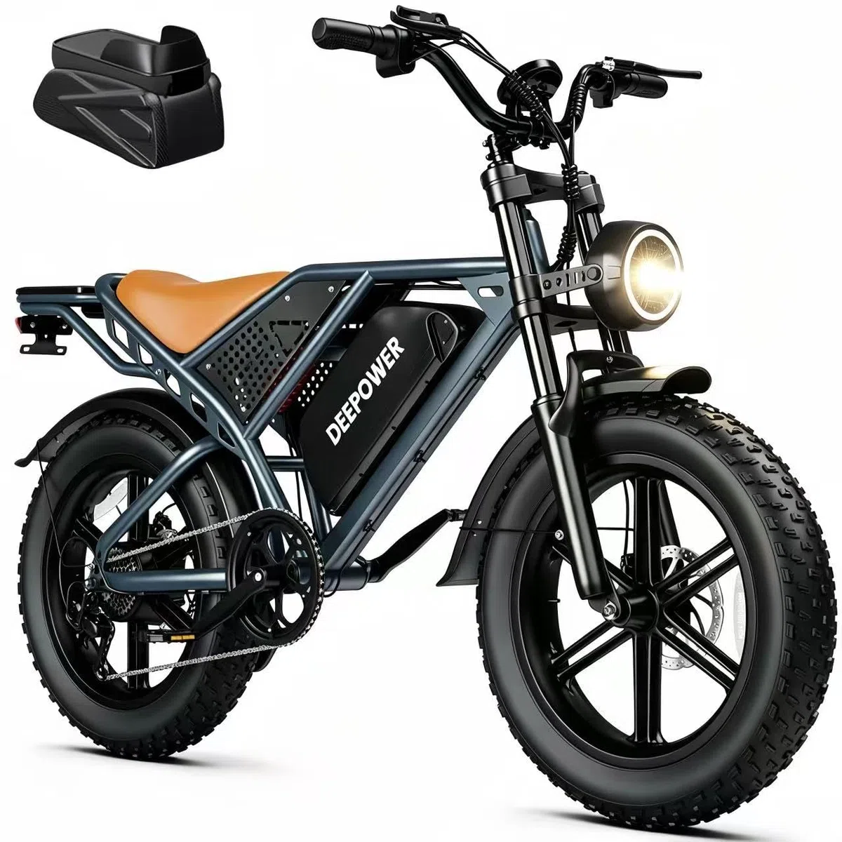 DEEPOWER Bici Elettrica, Batteria Rimovibile 48V 20Ah/35Ah/60Ah, Autonomia 110-250KM, Velocità Massima 25KM/H, Bici Elettrica Con Pneumatici Larghi 20"×4.0, 7 Marce, MTB Elettrica