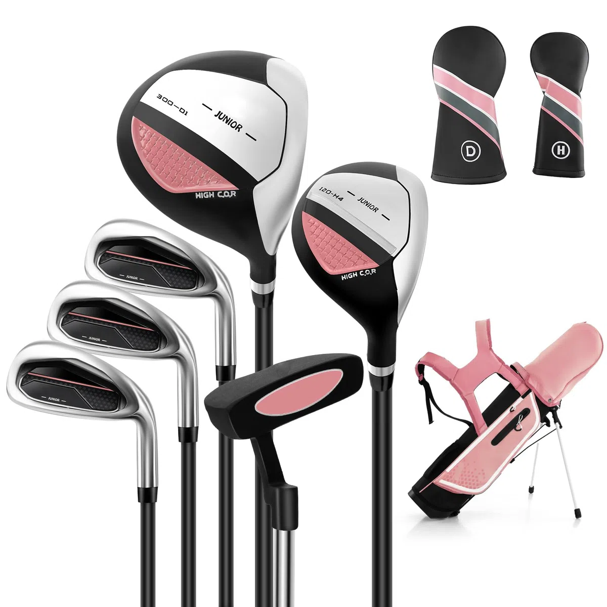 COSTWAY Set di Mazze da Golf per Bambini con Sacca, Fodera Impermeabile, Driver 1, Ibrido 5, Ferro 7, Ferro 9, Ferro S e Putter, Set Allenamento Golf per 11-13 Anni, Destrorso