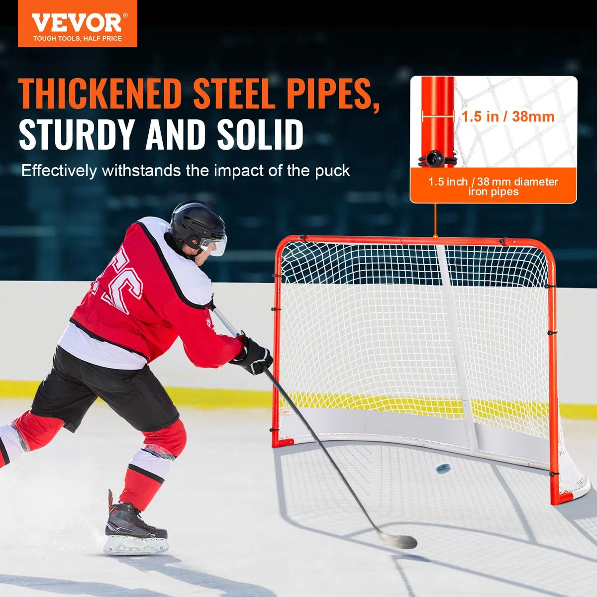 VEVOR Rete di Hockey per Strada, Porta da Hockey in Acciaio Interni Esterni, Set di Porte da Allenamento, Pro Regolamentare Ufficiale Porta da Hockey Portatile con Rete 183 x 122 cm, Bianco e Rosso