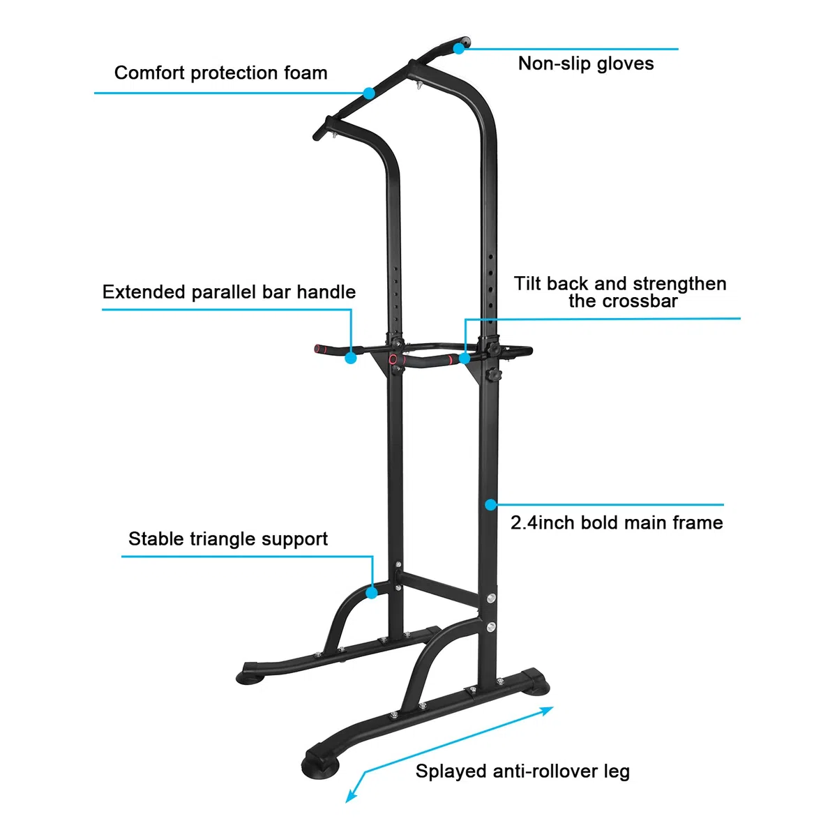 Power Tower Stazione di fondi con barra di trazioni per allenamento, altezza regolabile, supporto multifunzione per fondi per palestra a casa, attrezzature per il fitness