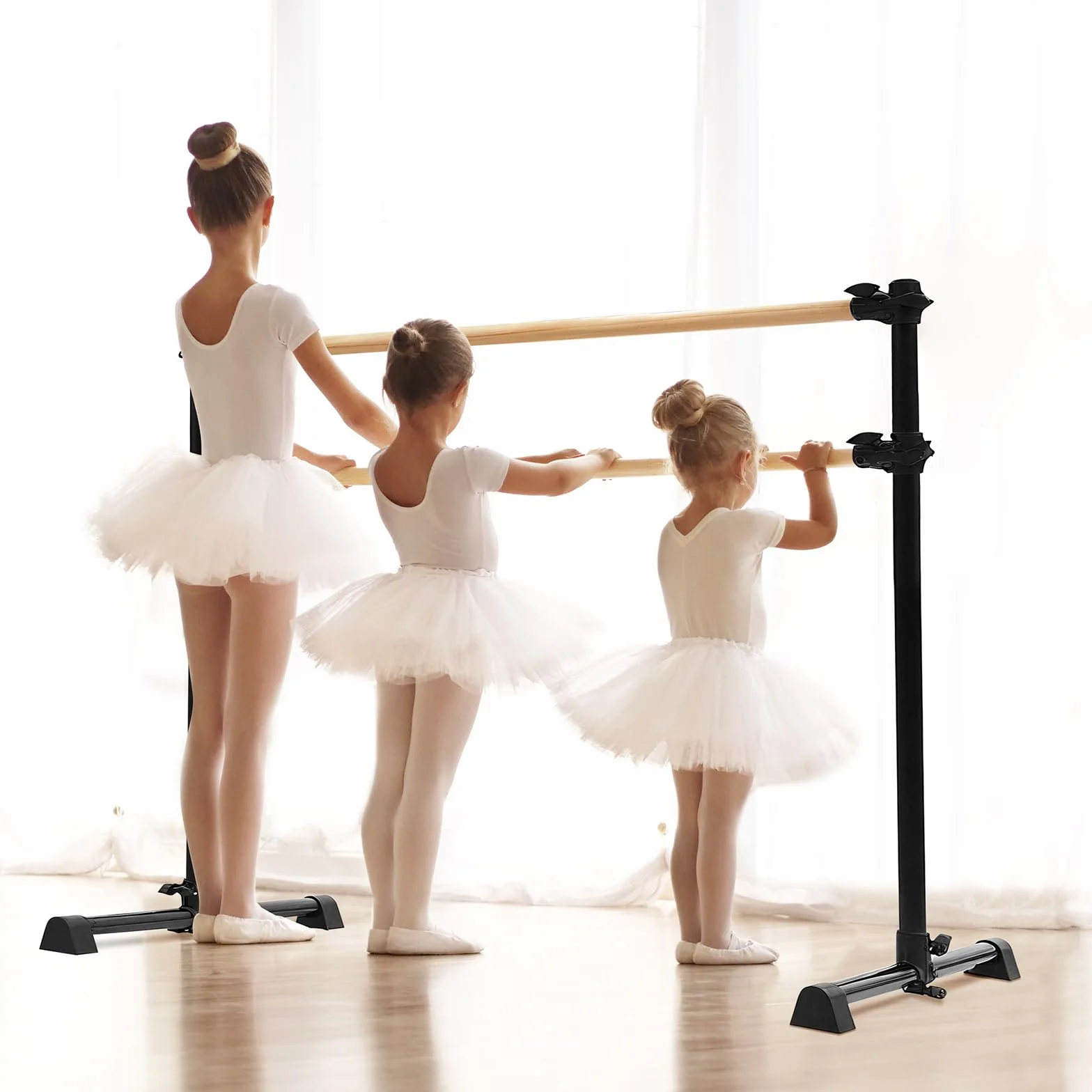 LIROPAU Doppia barra per balletto, autoportante, con piedini antiscivolo, altezza regolabile da 15 a 122 cm, per ragazze e adulti