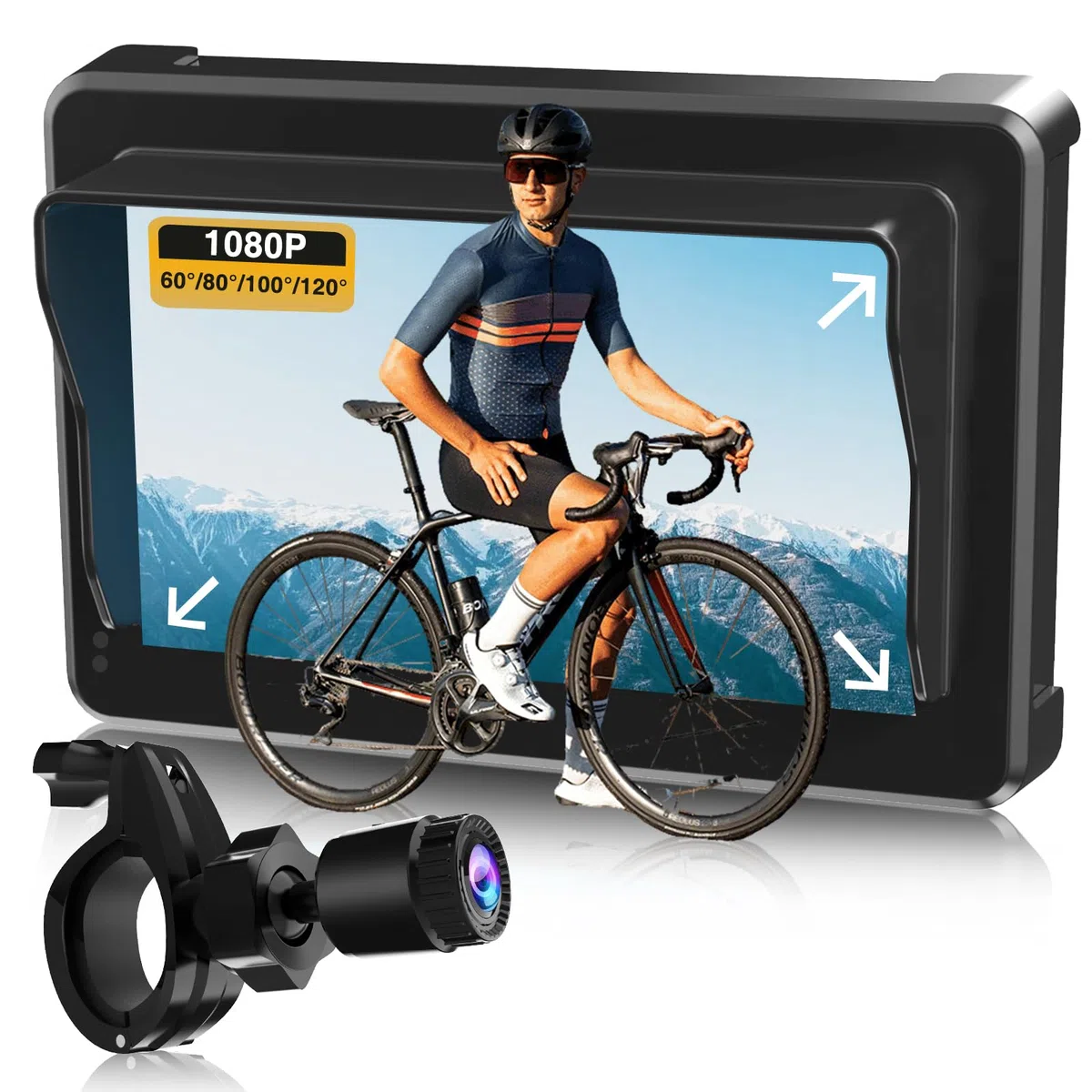 PARKVISION Specchio Retrovisore per Bicicletta con Telecamera Posteriore - 4 Angoli Regolabili (120°/100°/80°/60°), Batteria 10000 mAh, Schermo 4.3", Antivibrante - Sicurezza per Ciclisti