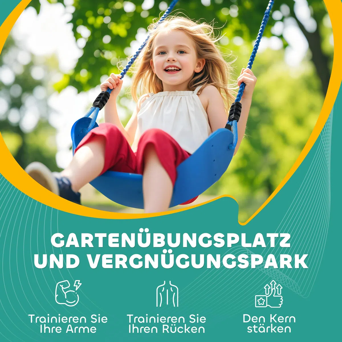 AIYAPLAY Ninja Line - Set Slackline per bambini, 10 m, con anelli da ginnastica, altalena, scaletta per arrampicate, protezione per alberi, aste da arrampicata, vassoio sospeso, set da gioco per