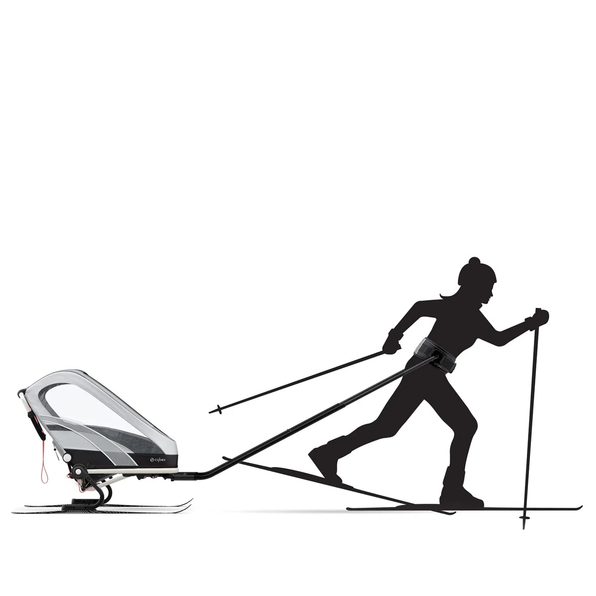 Cybex Skiing Kit per Rimorchio Multisport ZENO, Inclusi 2 barre di traino, 2 sci e cintura, Nero