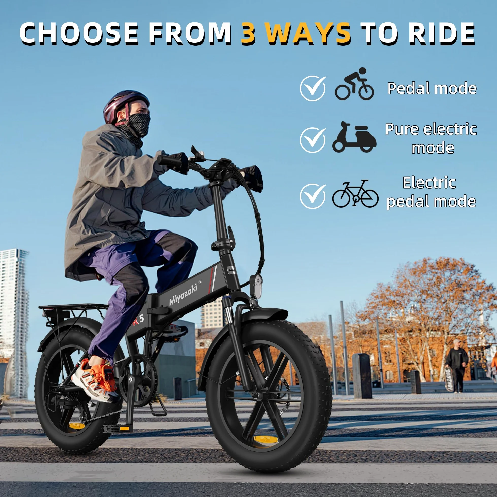 Miyazaki Bicicletta Elettrica Pieghevole per Adulti – Ebike con Motore Brushless – Batteria Rimovibile 48V 14Ah – Bicicletta Elettrica Pieghevole con Pneumatici Fat 20"×4.0" – Telaio in Alluminio Aero
