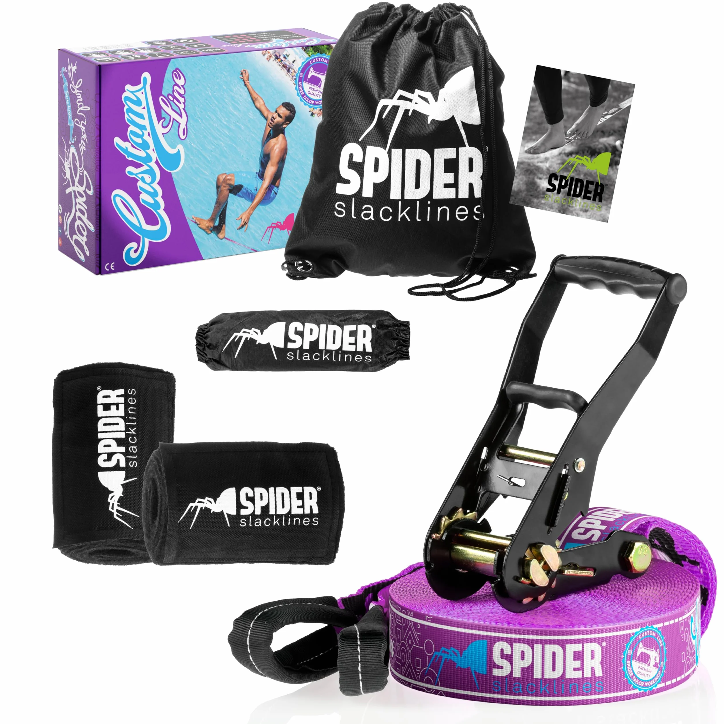 TKSA1 - Kit Slackline adulti - Kit professionale per slackliner di tutti i livelli - Fettuccia robusta da 15m con cricchetto incluso