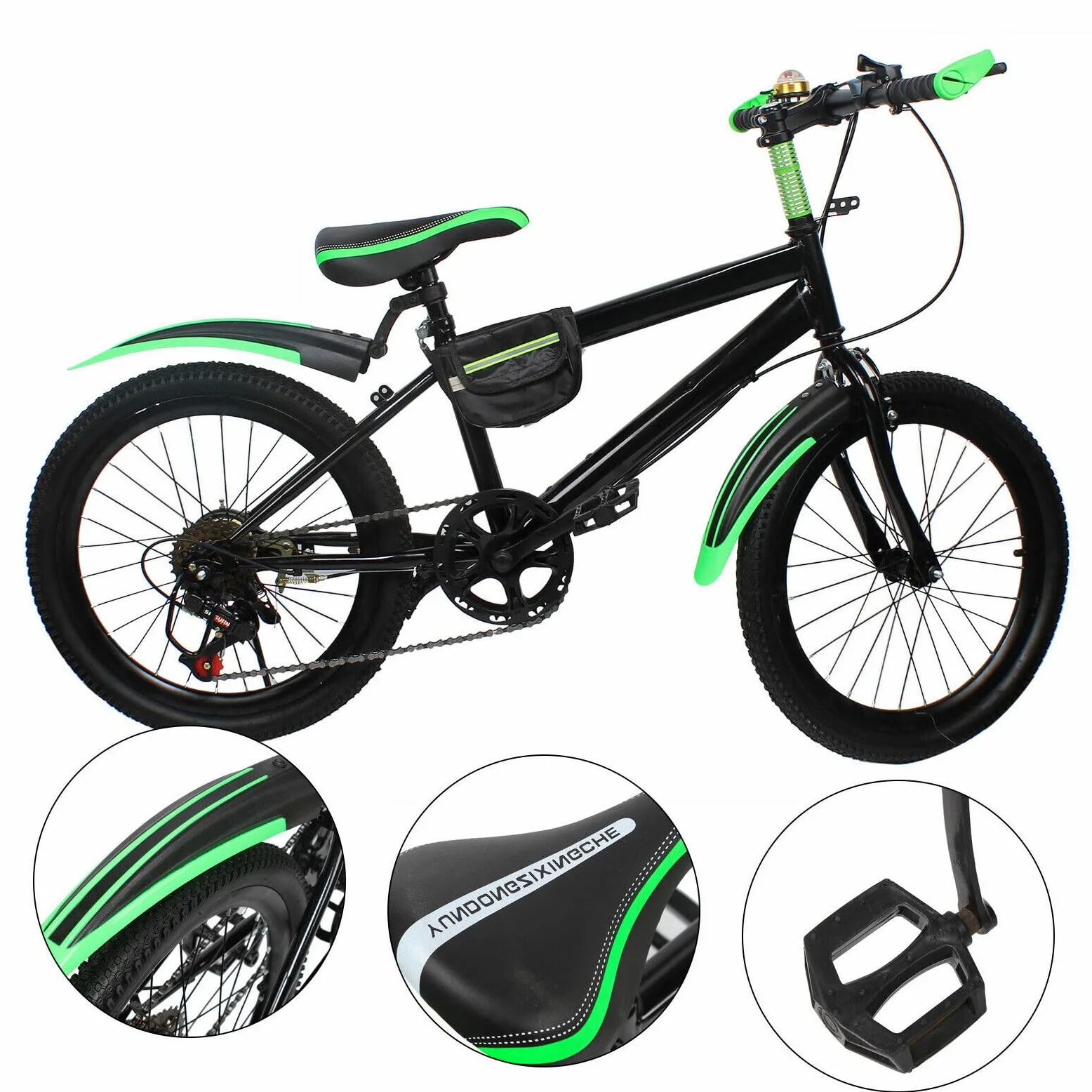 Bicicletta per bambini da 20 pollici, per ragazzi e ragazze, mountain bike a 7 marce, con parafango, bottiglia d'acqua, campanello, portata 85 kg, da 8 a 13 anni