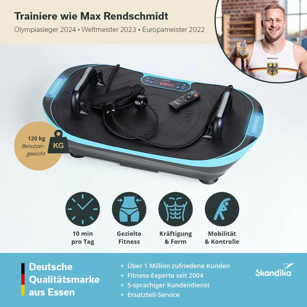 Skandika pedana vibrante V2 | attrezzatura fitness per il potenziamento muscolare, corpo intero, oscillazione 6 - 13 Hz, fino a 120 kg, con impugnatura