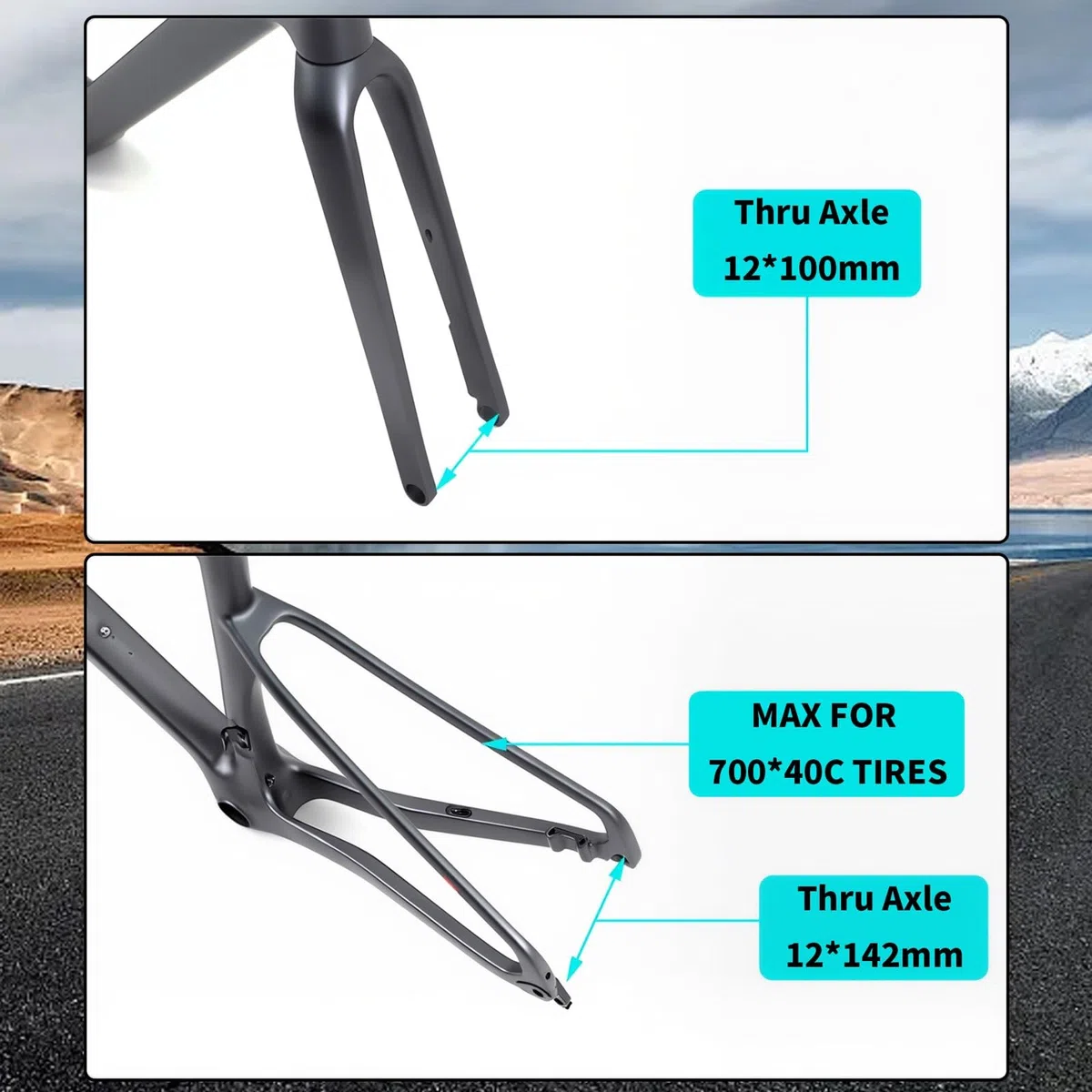 TUJISEK Telaio per Bici da Strada Gravel 700C 45/48/51/54Cm Telaio per Bicicletta in Fibra di Carbonio Telaio per ciclocross con Freno a Disco Percorso Interno Perno Passante 12x100/142mm(White,51cm)