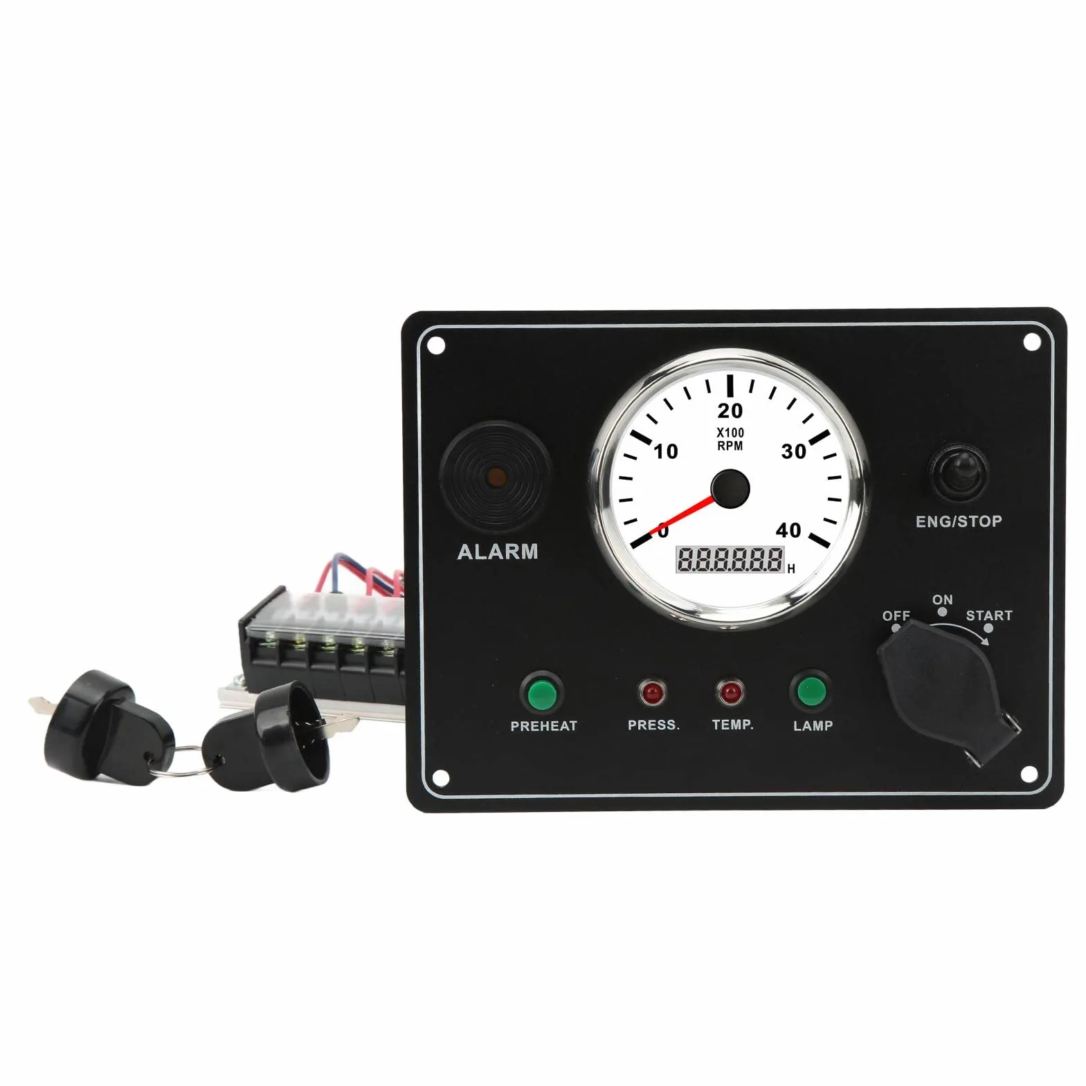 Pannello Strumenti per Barche, Quadro Strumenti per Barche con Tachimetro Multifunzione Motori 4000 RPM Arresto Avvio ON OFF Allarme Temperatura Acqua IP67 Impermeabile (24V)