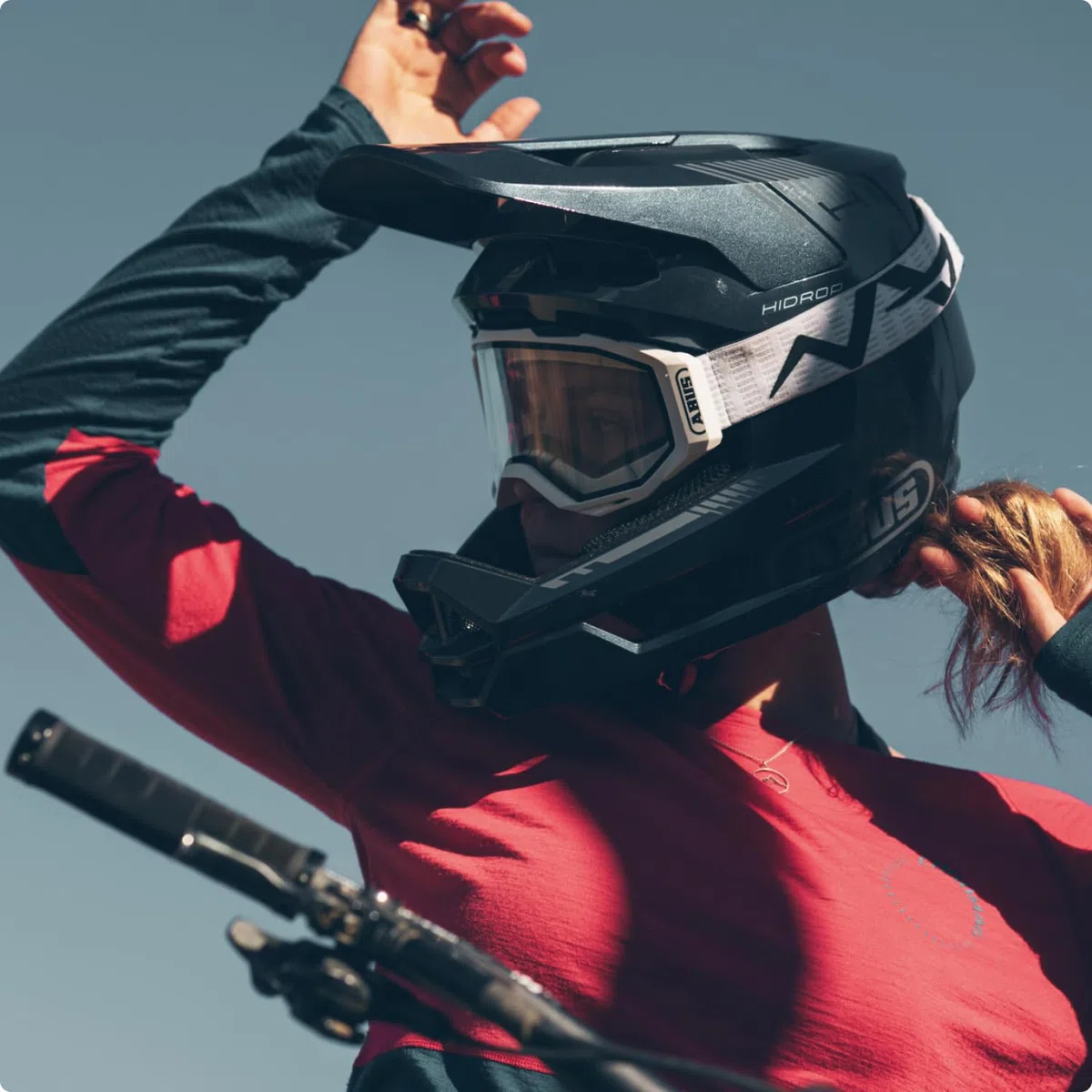 ABUS Downhill Helmet HiDrop - Casco integrale certificato AS con calotta esterna in ABS per MTB: downhill, enduro e bike park adulti ragazzi blu, taglia S