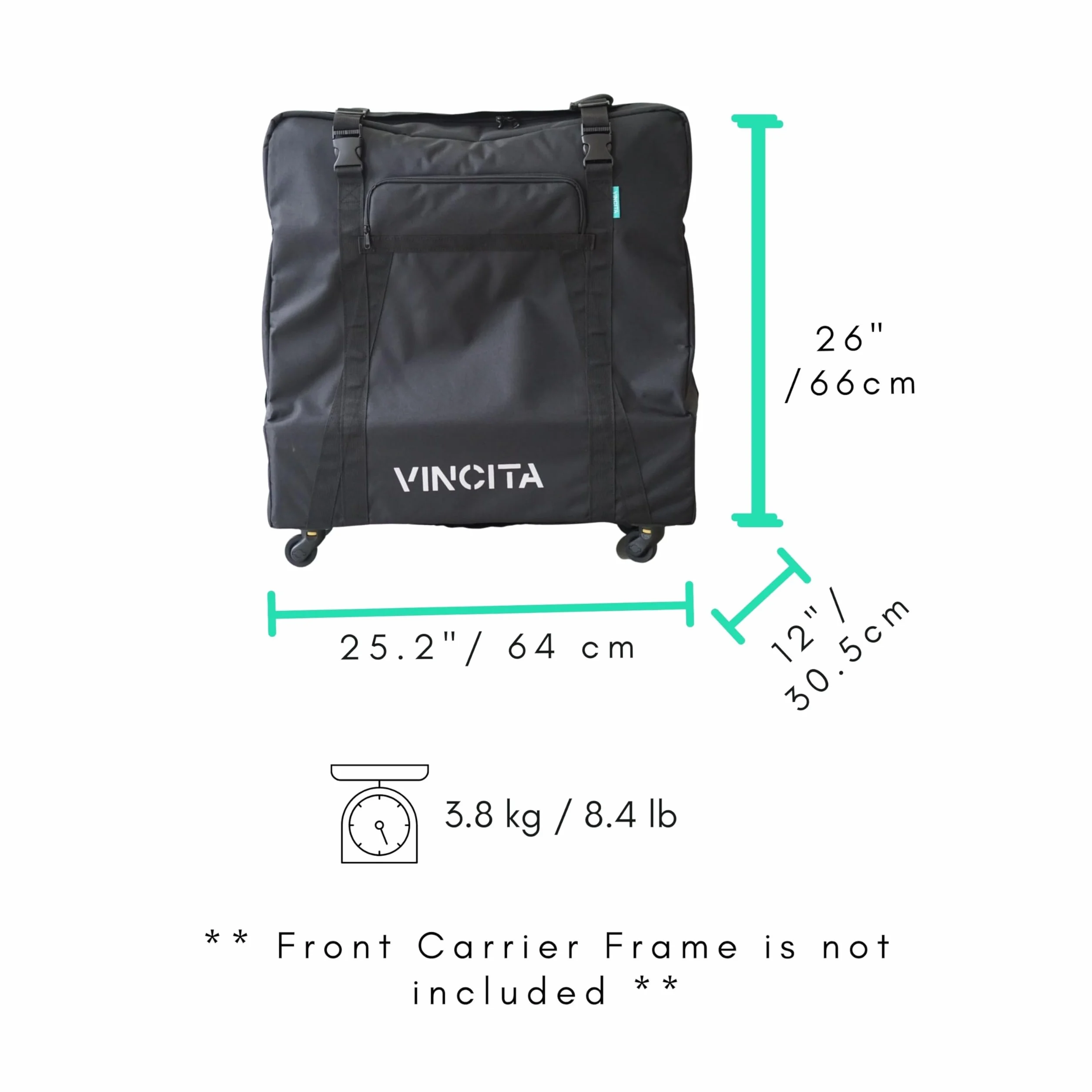 Vincita Sightseer 4.0 - Borsa da trasporto morbida per bicicletta pieghevole Brompton, con borsa per indumenti, quattro ruote staccabili e tracolla Brompton, soluzione leggera per viaggi aerei