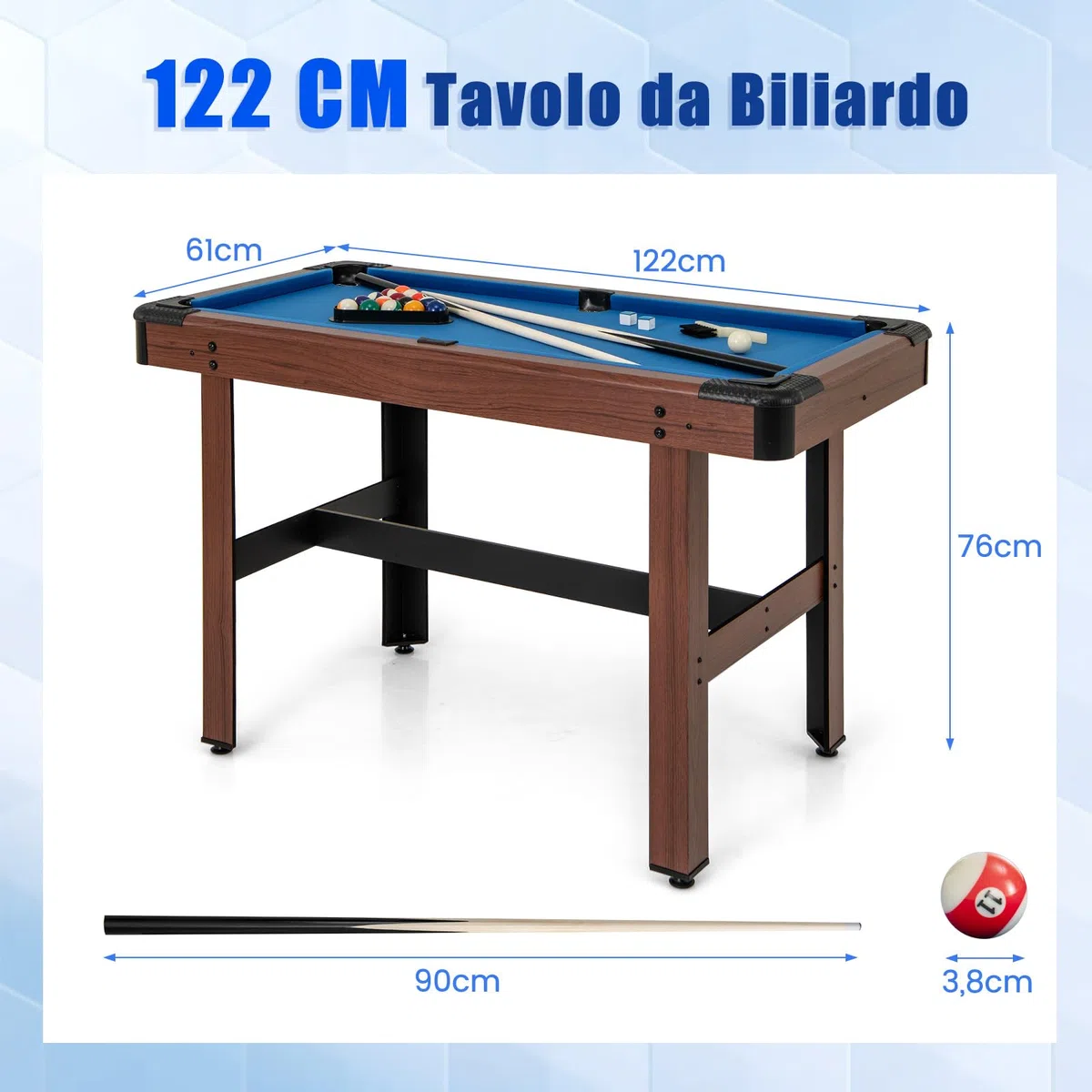 COSTWAY Tavolo da Biliardo, Tavolo da Gioco Biliardo in Legno con Set di Palline 2 Steccette 2 Gessi Triangolo Spazzola, Mini Tavolo da Biliardo per Sala Giochi bar Palestra, 122x61x76 cm