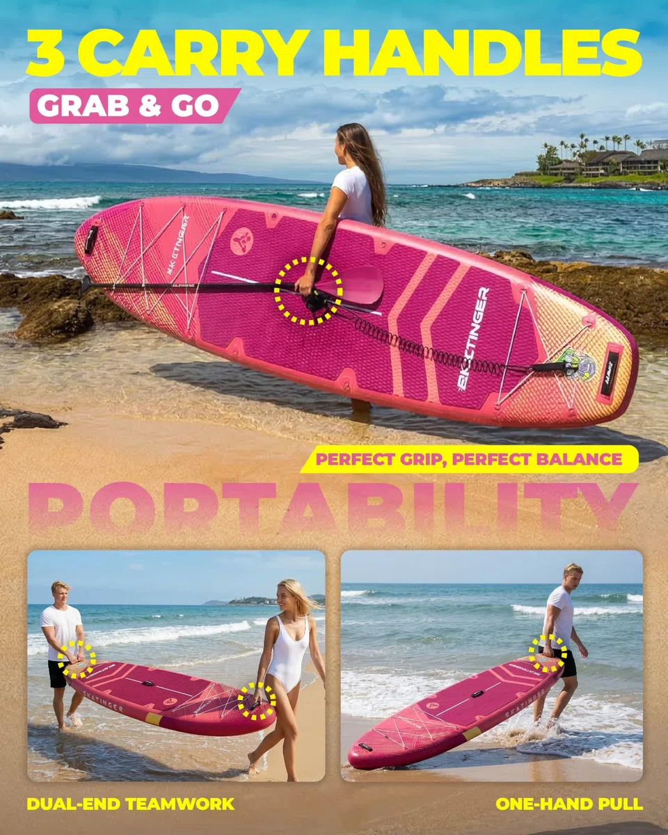 Skatinger Tavole gonfiabili per stand up paddle, 28 x 86 x 15,2 cm, tavola da SUP gonfiabile, tavola da yoga con zaino 1600D, 6 anelli a D extra, tracolla, pinna centrale degli Stati Uniti, pompa a 2