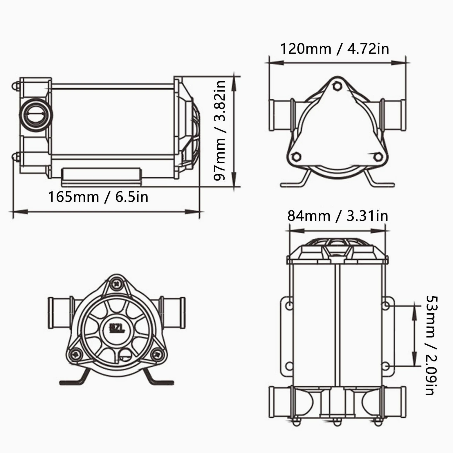 Pompa per acqua di sentina PolyGen 12 V 200 W con girante flessibile, pompa autoadescante eroga 40 l/min a 12 m di prevalenza per applicazioni con acqua dolce e salata
