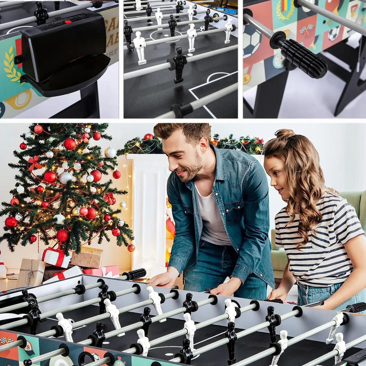 HLC 4 In 1 Multi Sport Game Combination Table Set for Kids Table Tennis Table, Pool Table, Table Football, Slide Hockey for Family Parent-child Interactive for Kids (4ft, 1.2m)