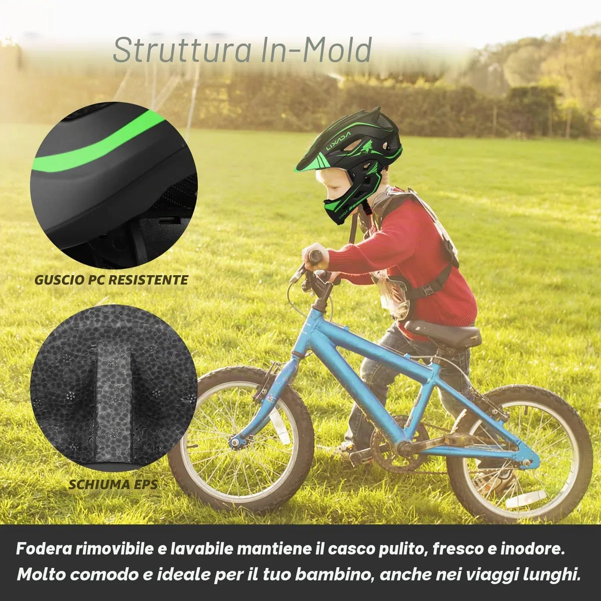 Lixada Casco Integrale per Bambini, Rimovibile per Bambini Ragazzi Ragazze Casco Protettivo per Ciclismo Skateboard Pattinaggio 52-56 cm